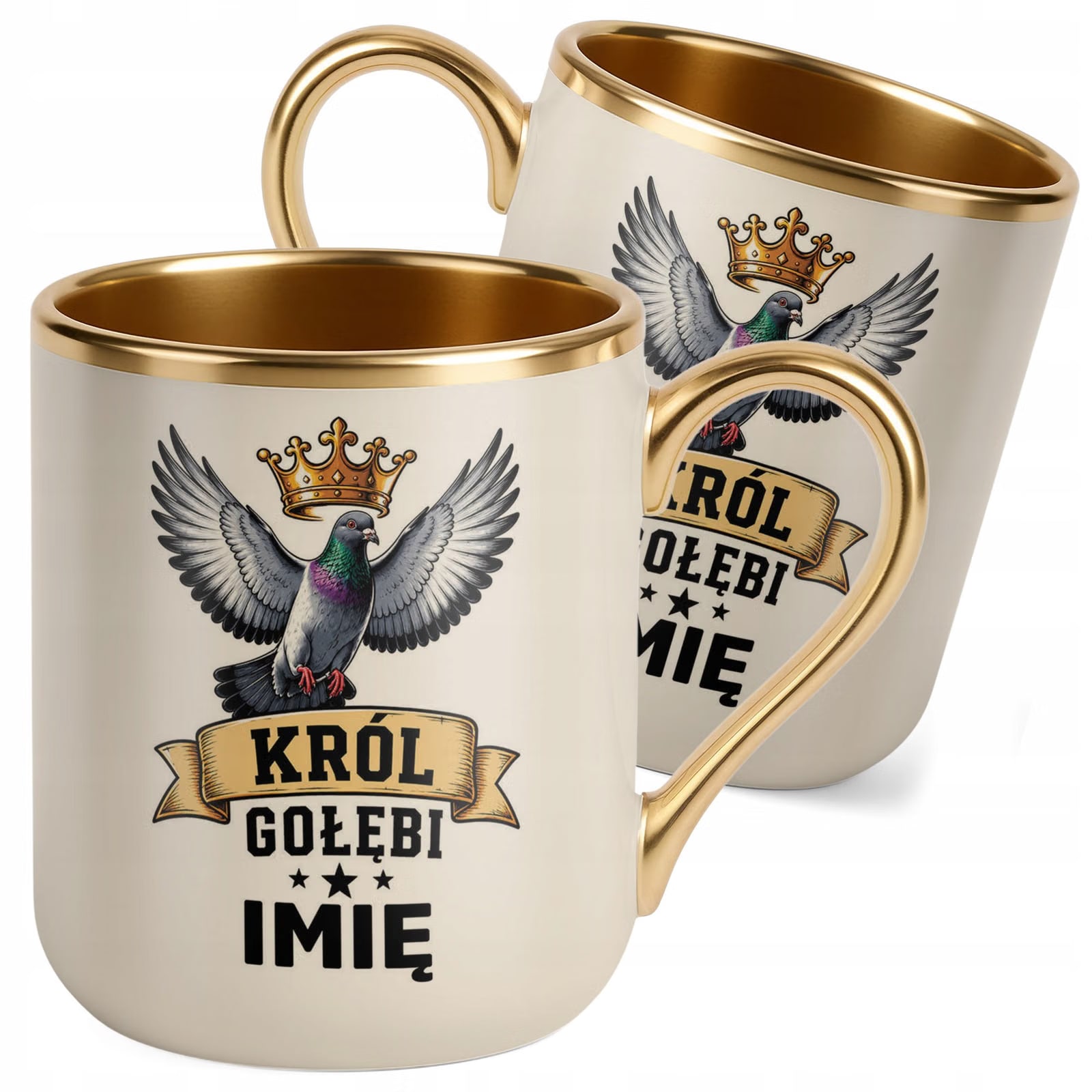 Kubek Personalizowany z nadrukiem Premium Złoty Ecru Dla Gołębiarza Prezent