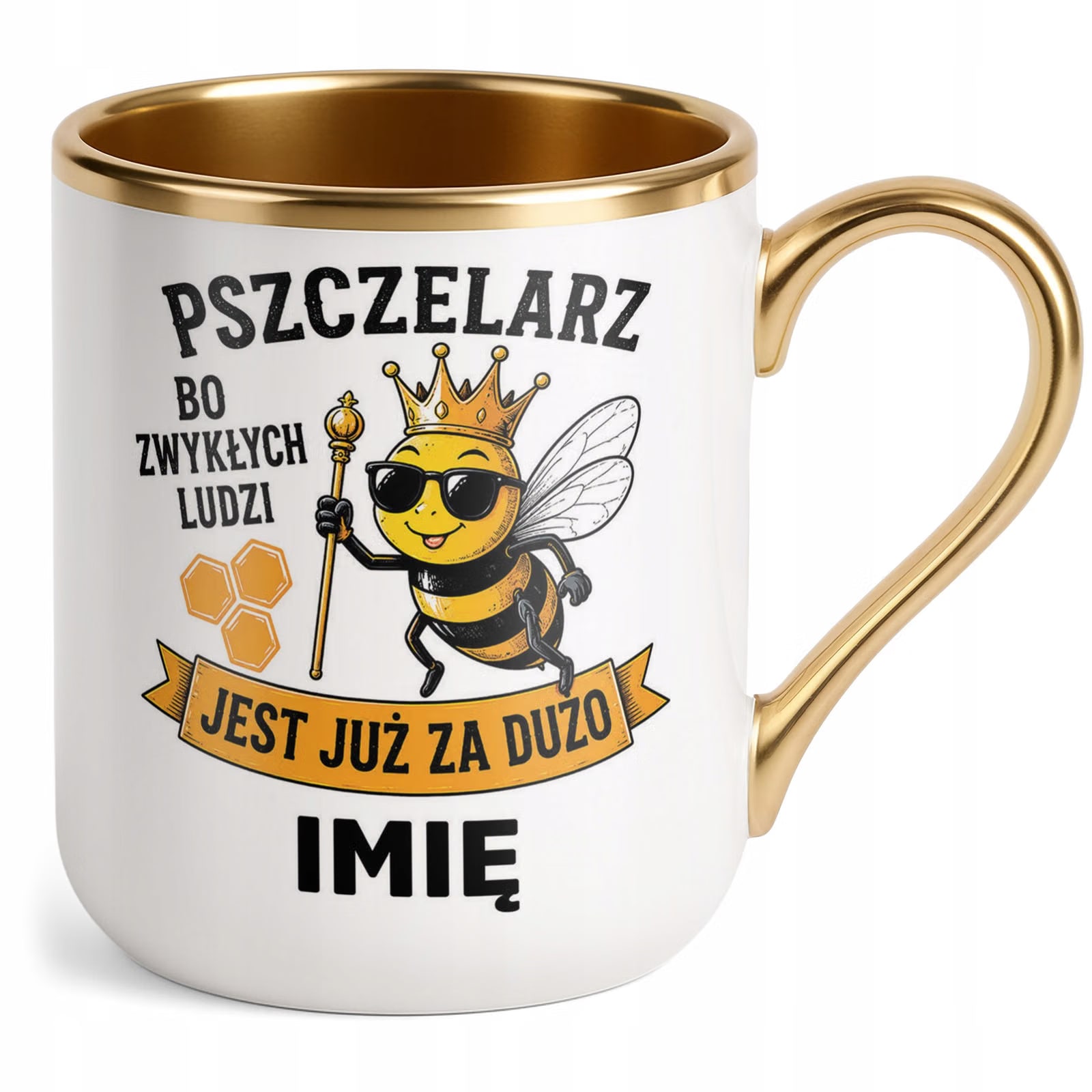 Kubek Personalizowany z nadrukiem Premium Złoty Dla Pszczelarza Prezent