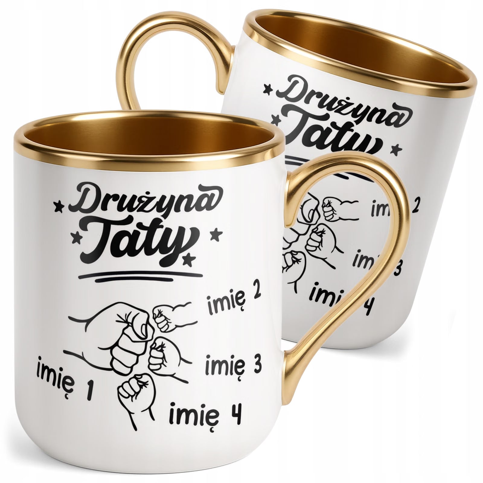 Kubek Premium Złoty Personalizowany Dzień Ojca Najlepsza Drużyna 3 Dzieci