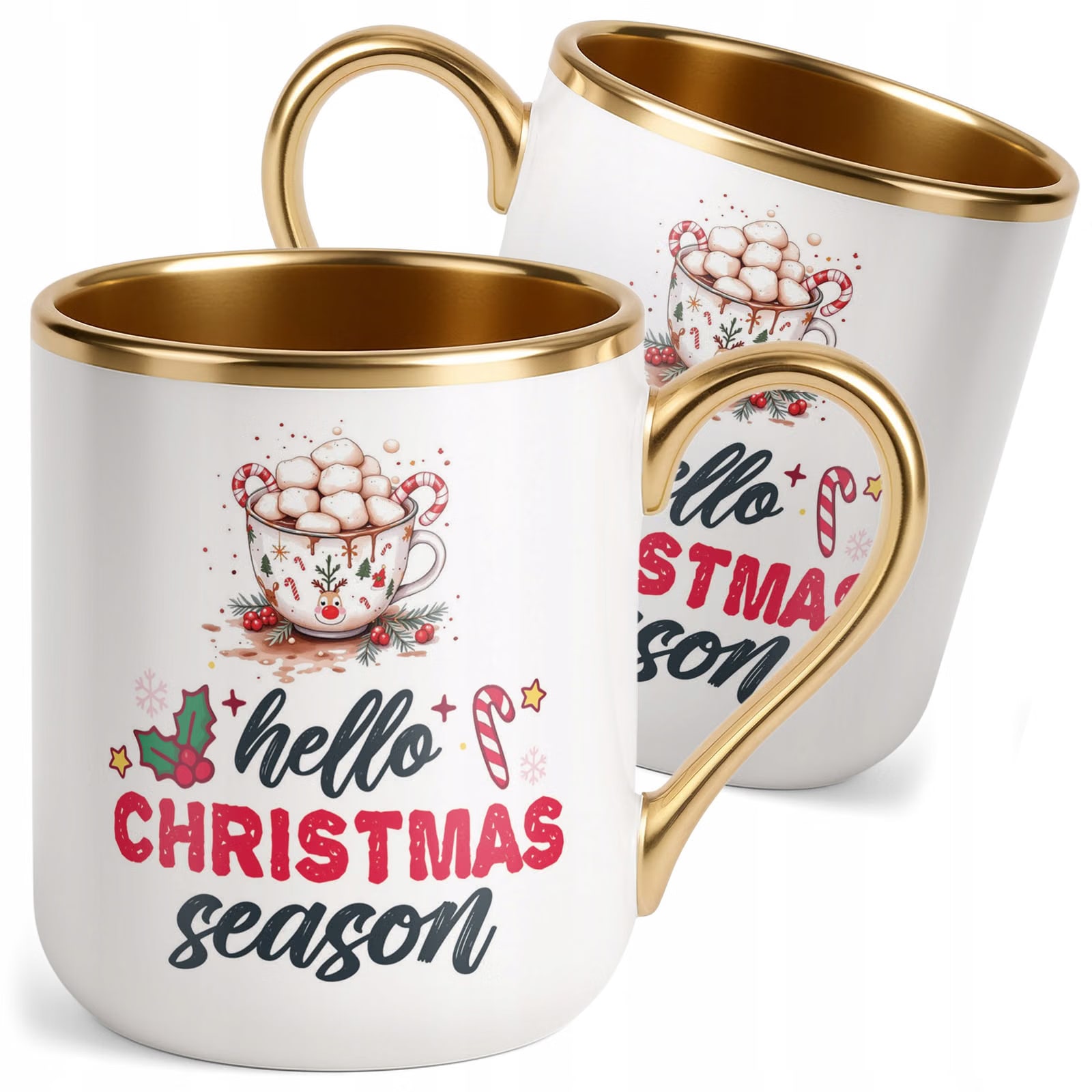 Kubek Premium Złoty Boże Narodzenie Hello Christmas Season Prezent