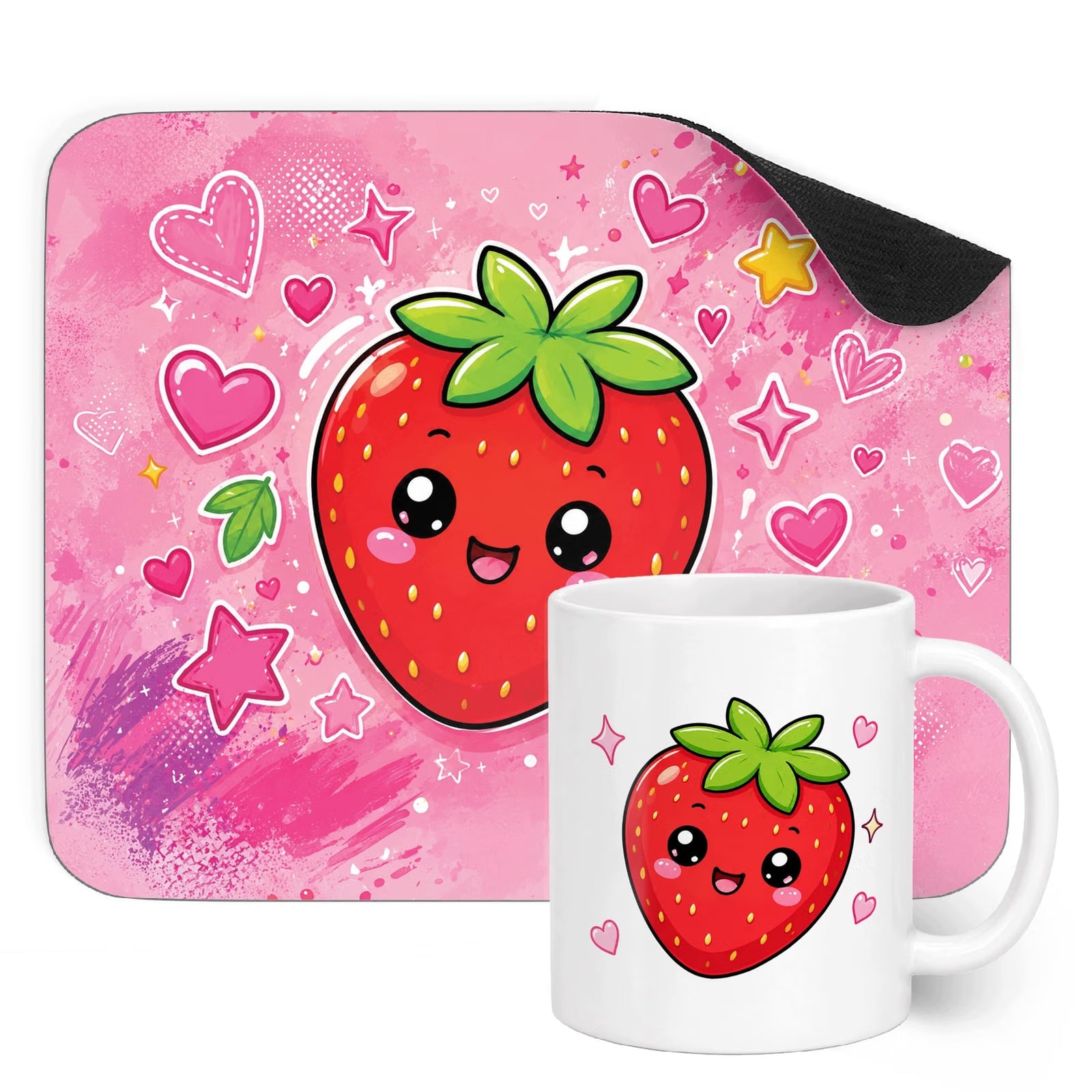 Zestaw Kubek Podkładka pod mysz dla graczy z nadrukiem Kawaii Truskawka