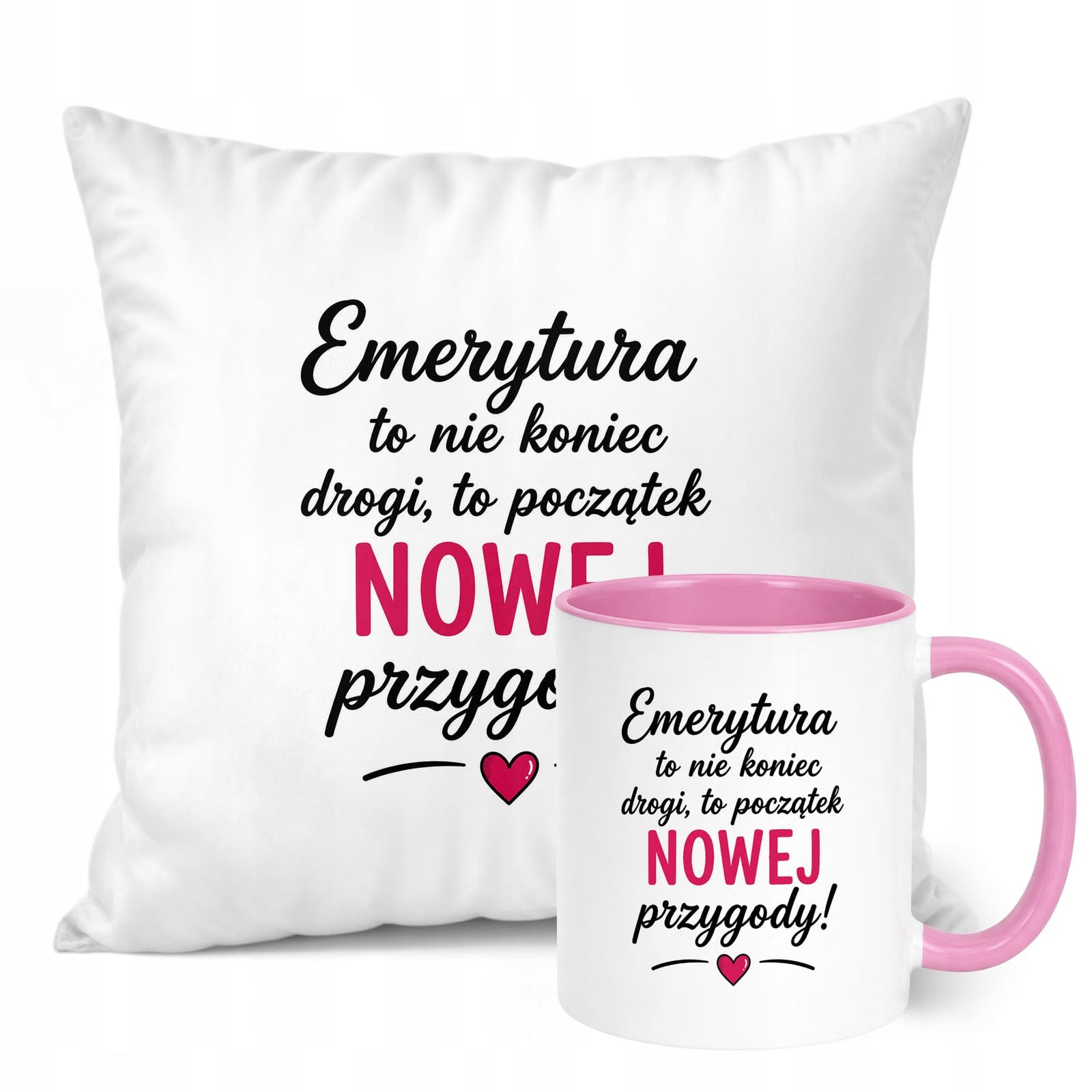 Zestaw Kubek Różowy Poduszka Z Nadrukiem Emerytura Dla Emerytki Prezent