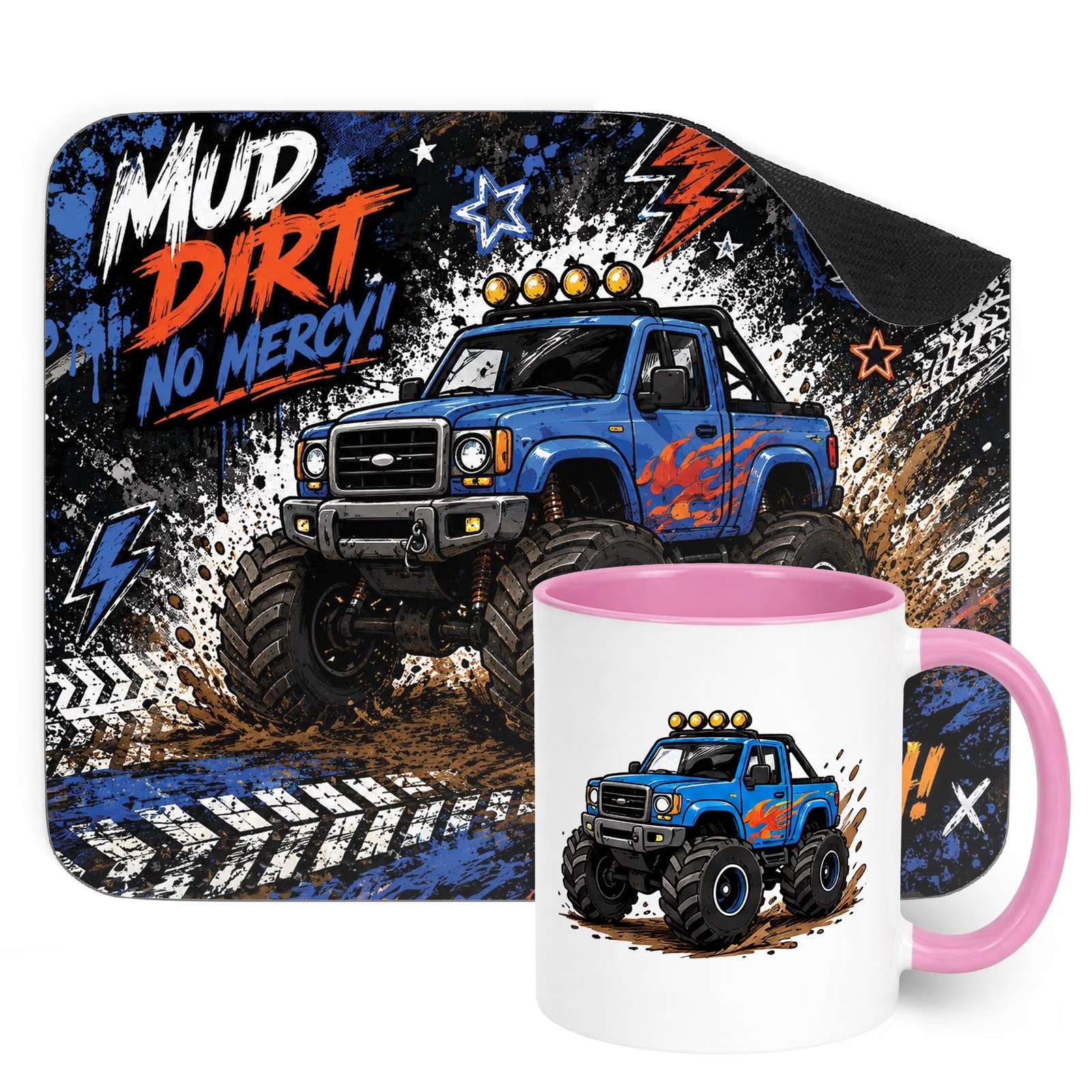 Zestaw Kubek Różowy Podkładka pod mysz z nadrukiem Monster Truck