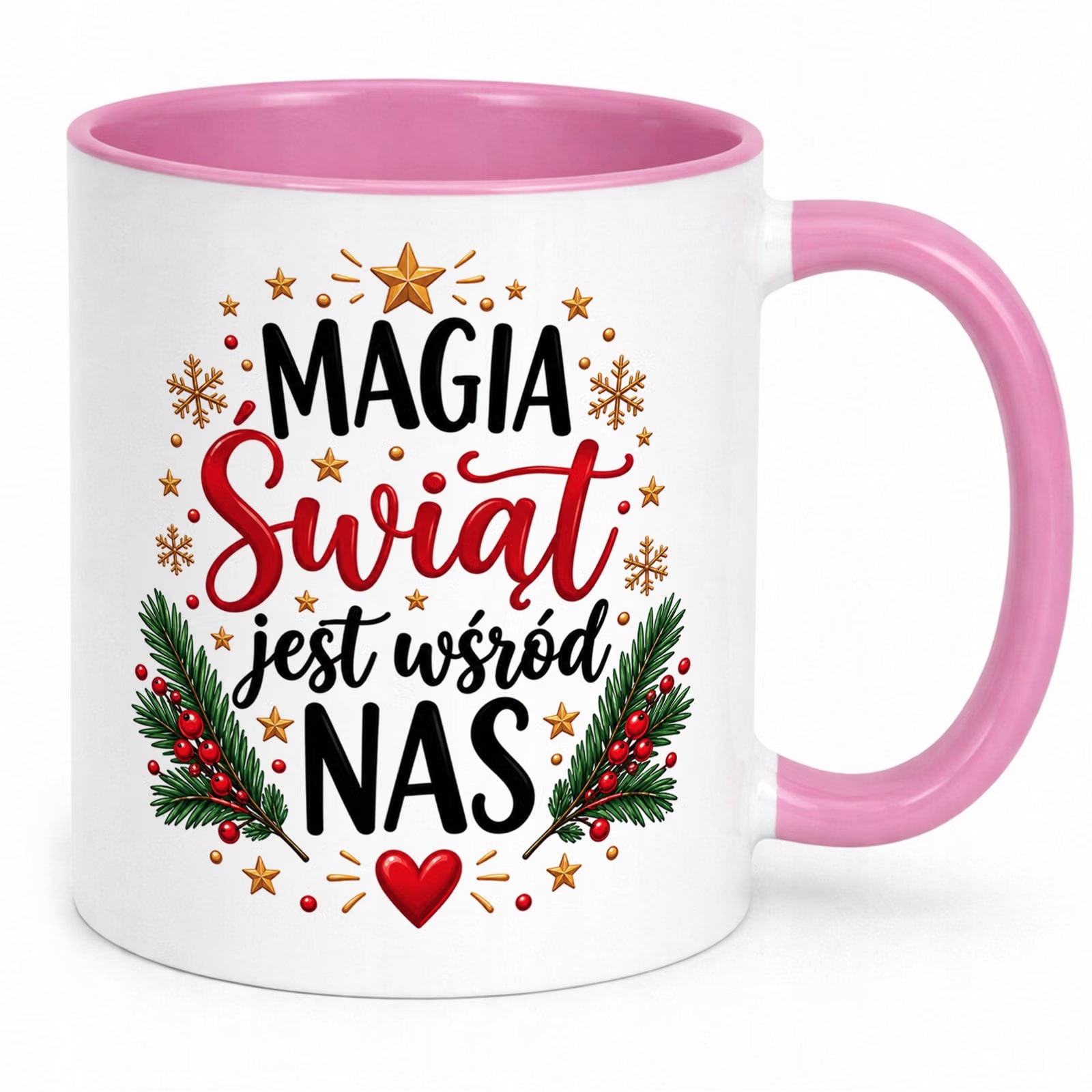 Kubek Różowy z Nadrukiem Boże Narodzenie Mikołajki Magia Świąt Prezent