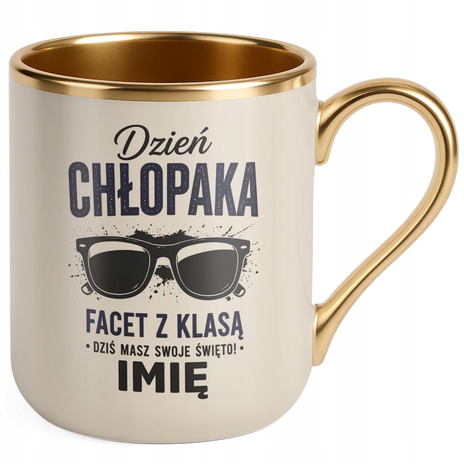 Kubek personalizowany z nadrukiem Premium Złoty Ecru Dzień Chłopaka