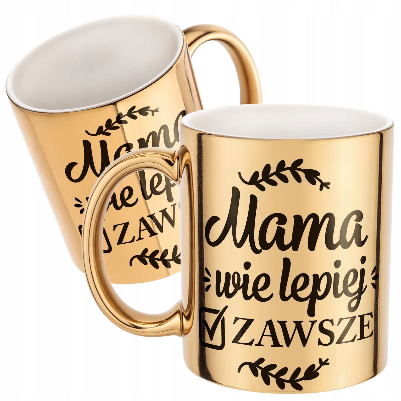 Złoty Kubek ceramiczny Dzień Matki Dla Mamy Mama Wie Lepiej Zawsze
