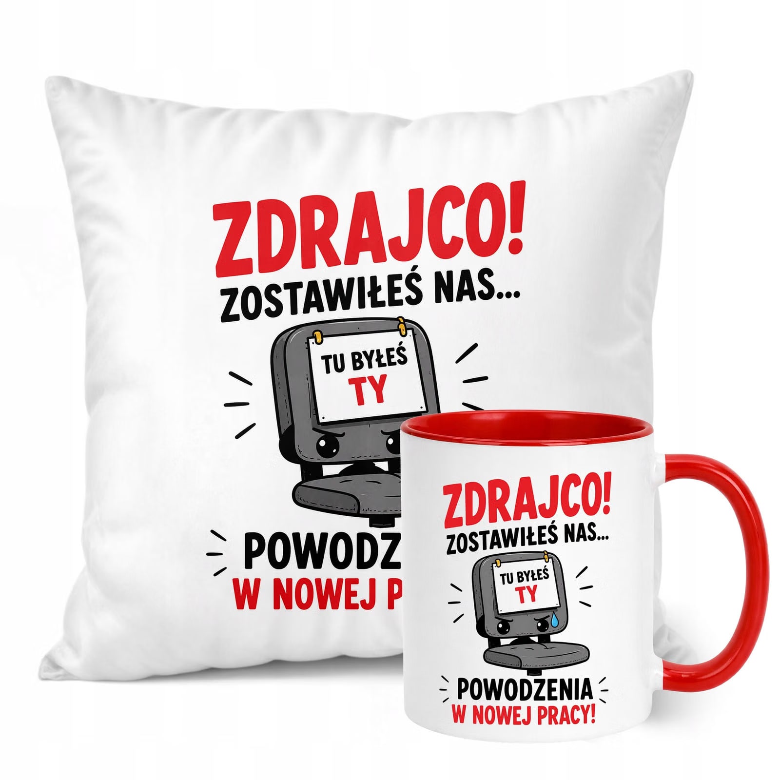 Zestaw Kubek Czerwony Poduszka Z Nadrukiem Odejście z Pracy Prezent