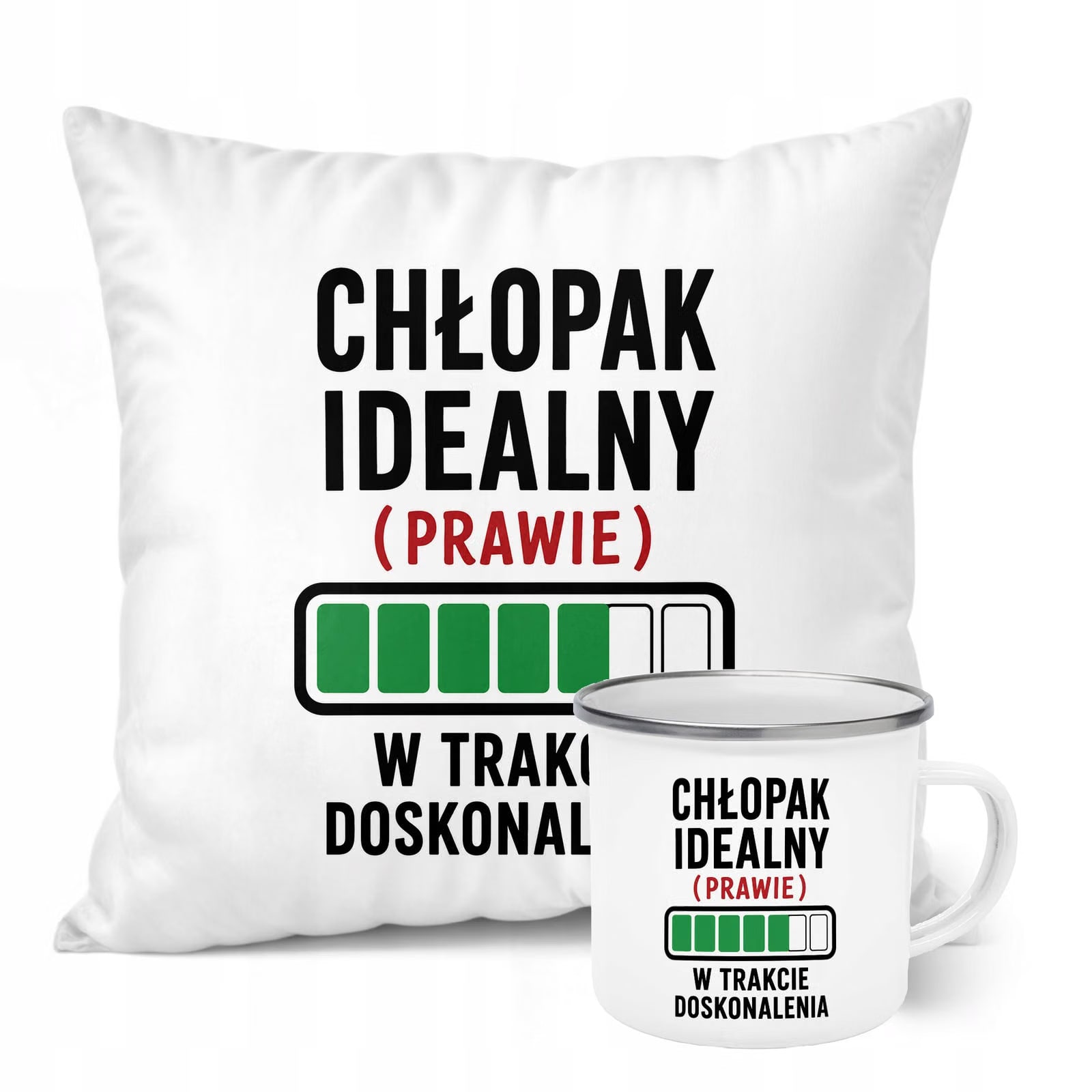 Zestaw Kubek Emaliowany Poduszka Dzień Chłopaka Z Nadrukiem