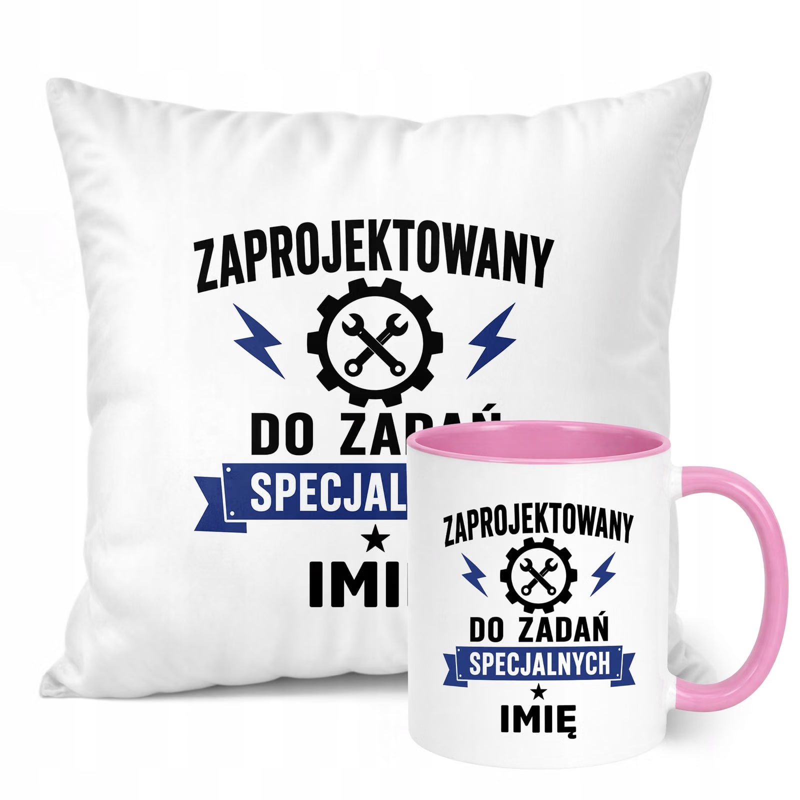 Zestaw Personalizowany Kubek Różowy Poduszka Dzień Chłopaka Z Nadrukiem