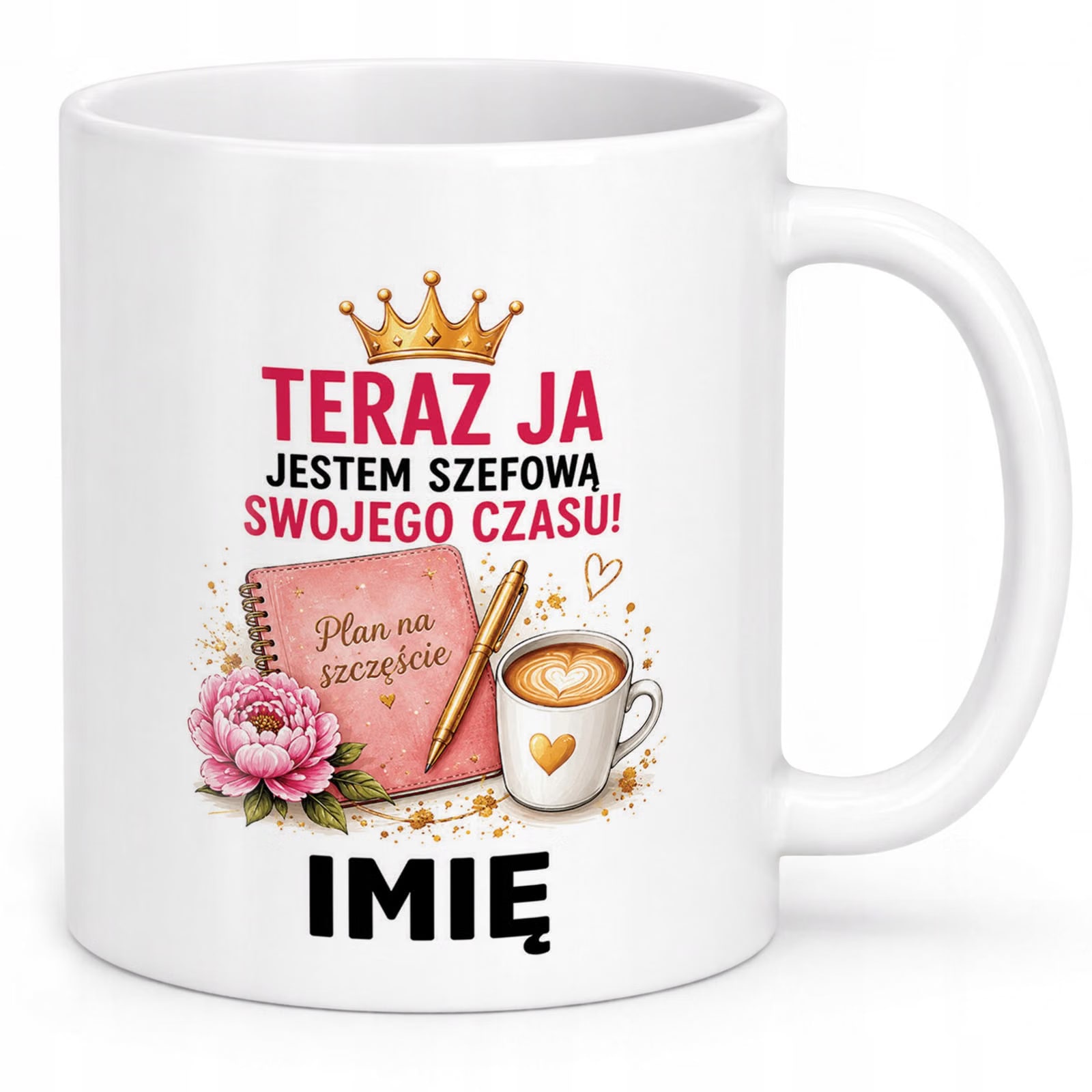 Biały Kubek Personalizowany z Nadrukiem Emerytura Dla Emerytki Prezent