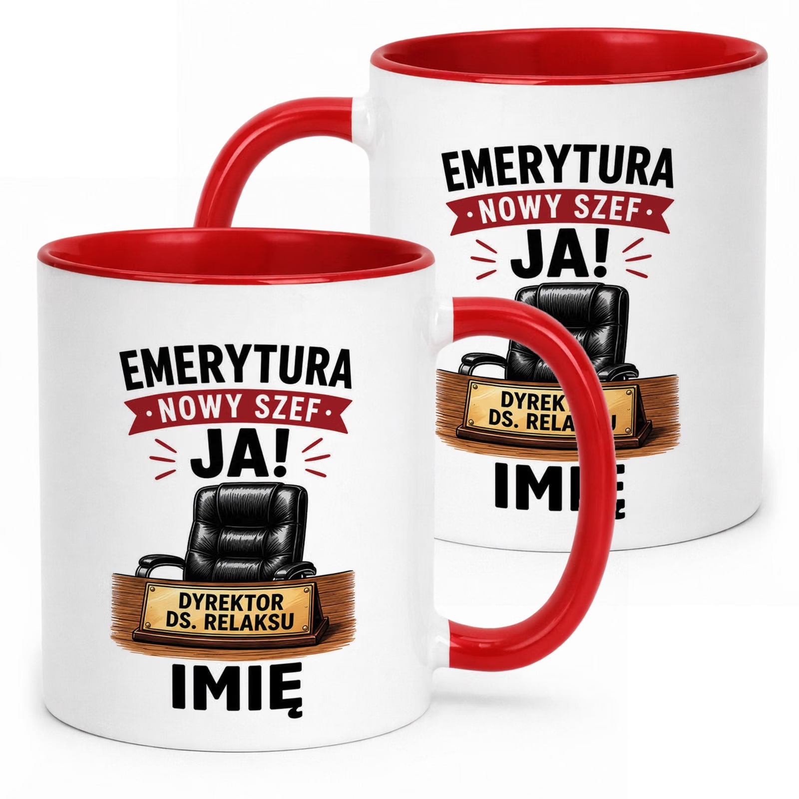 Kubek Czerwony Personalizowany z Nadrukiem Emerytura Dla Emeryta Prezent
