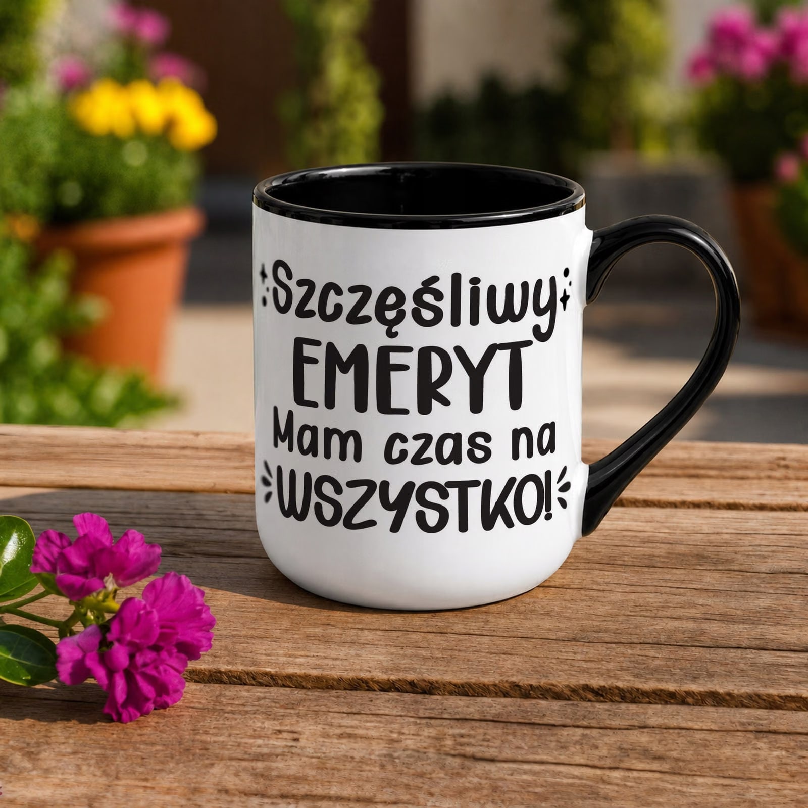 Kubek z nadrukiem Premium Czarny Emerytura Dla Emeryta Upominek Prezent