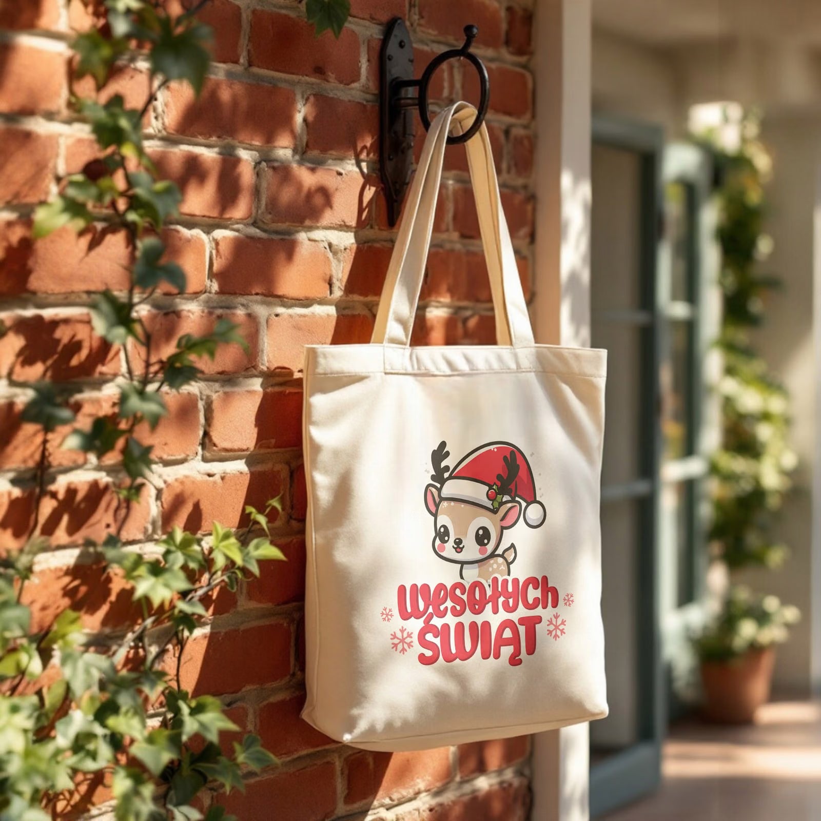 Torba shopper bawełniana premium świąteczna na zakupy z nadrukiem
