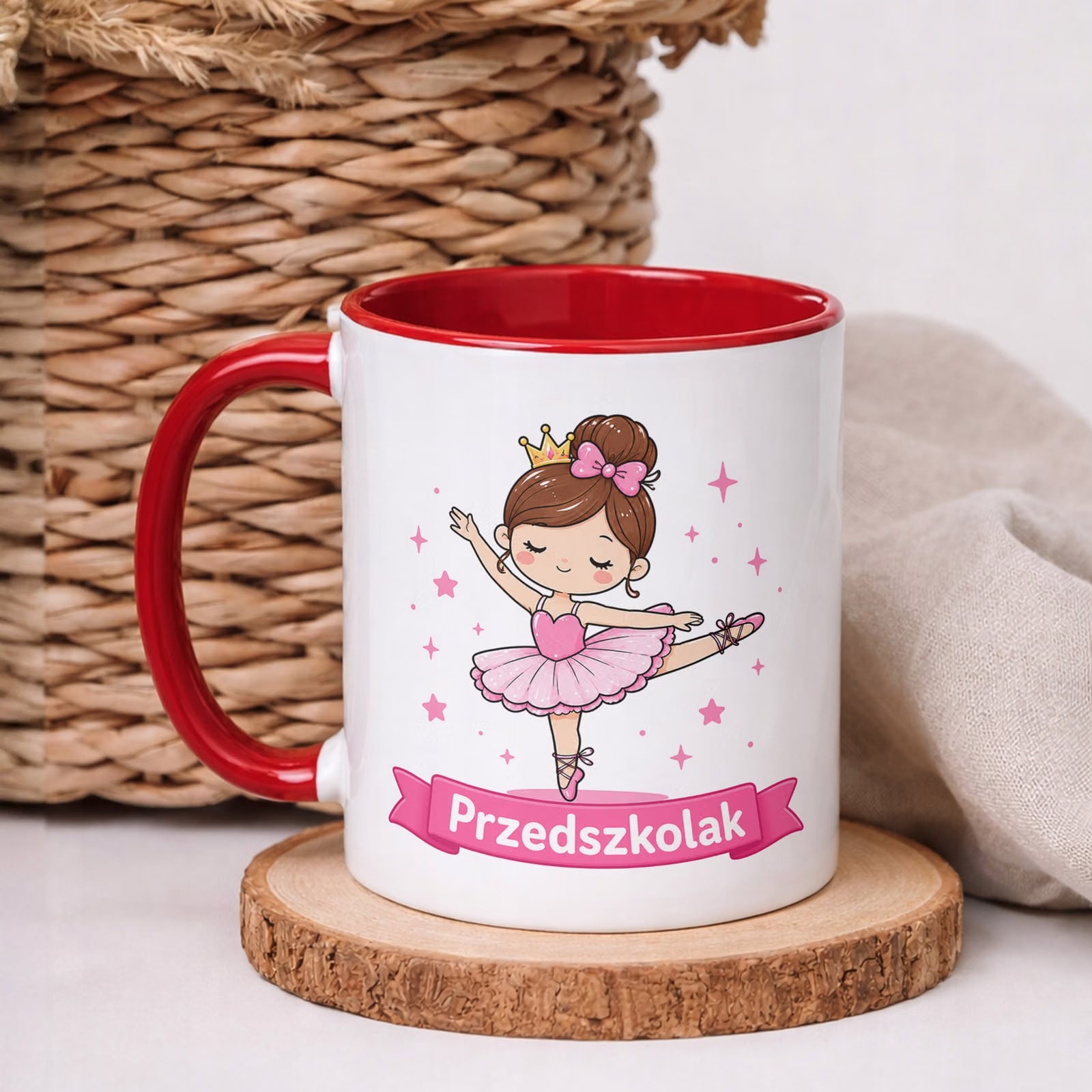 Kubek Czerwony z nadrukiem Przedszkolak Szkoła Dla Dzieci Prezent