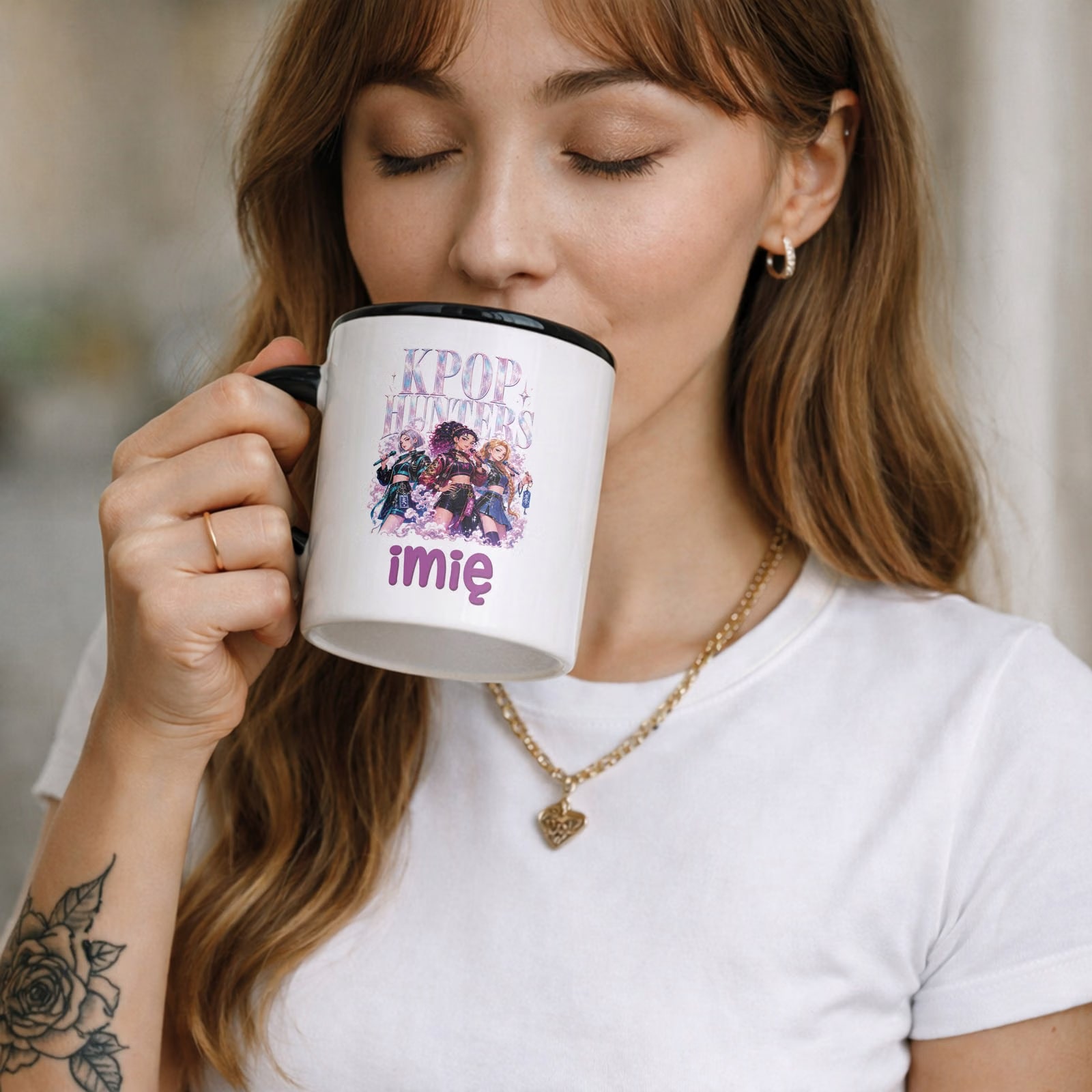 Zestaw Personalizowany Plecak Worek Kubek Czarny Łowczynie Kpop Prezent