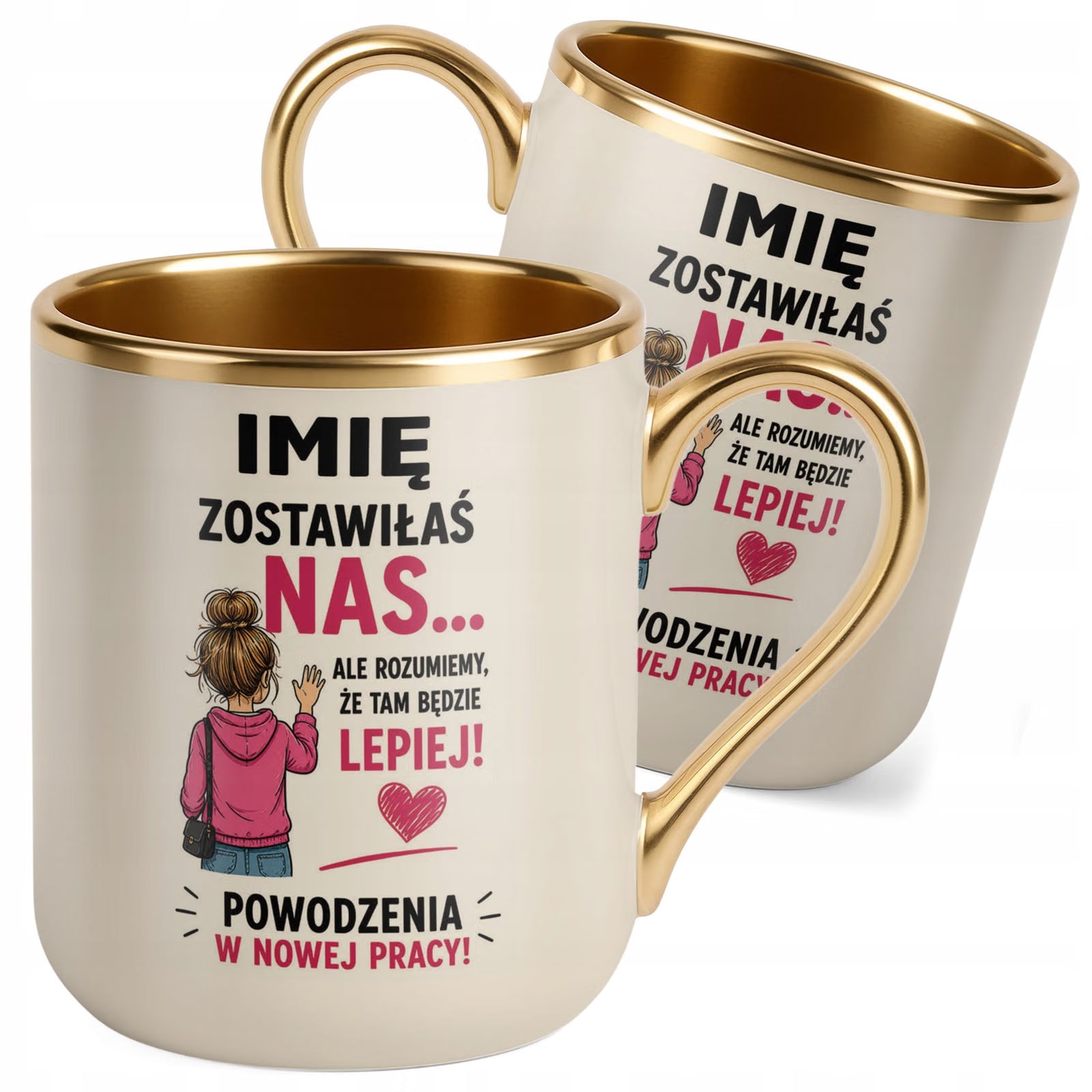 Kubek Personalizowany z nadrukiem Premium Złoty Ecru Odejście z Pracy