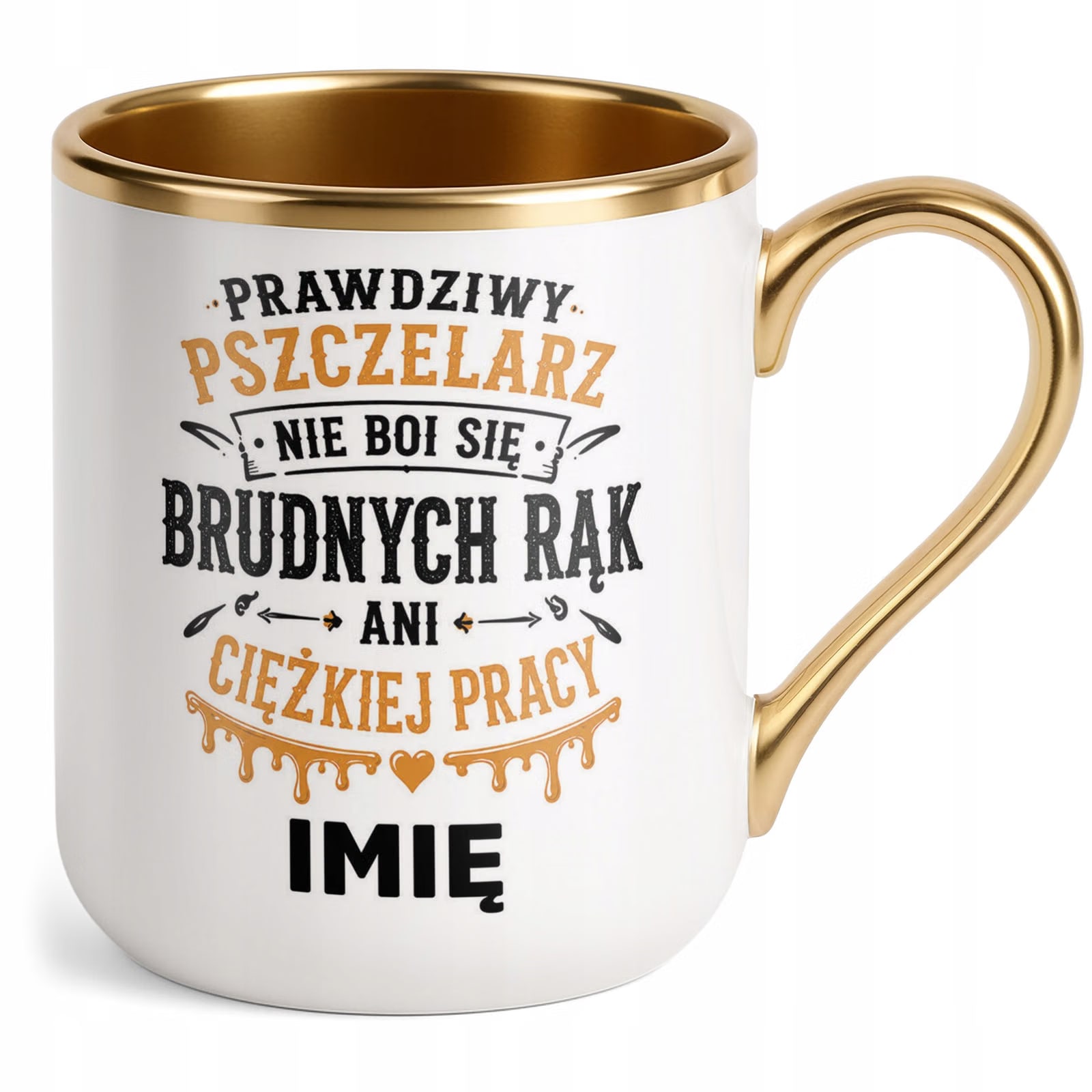 Kubek Personalizowany z nadrukiem Premium Złoty Dla Pszczelarza Prezent