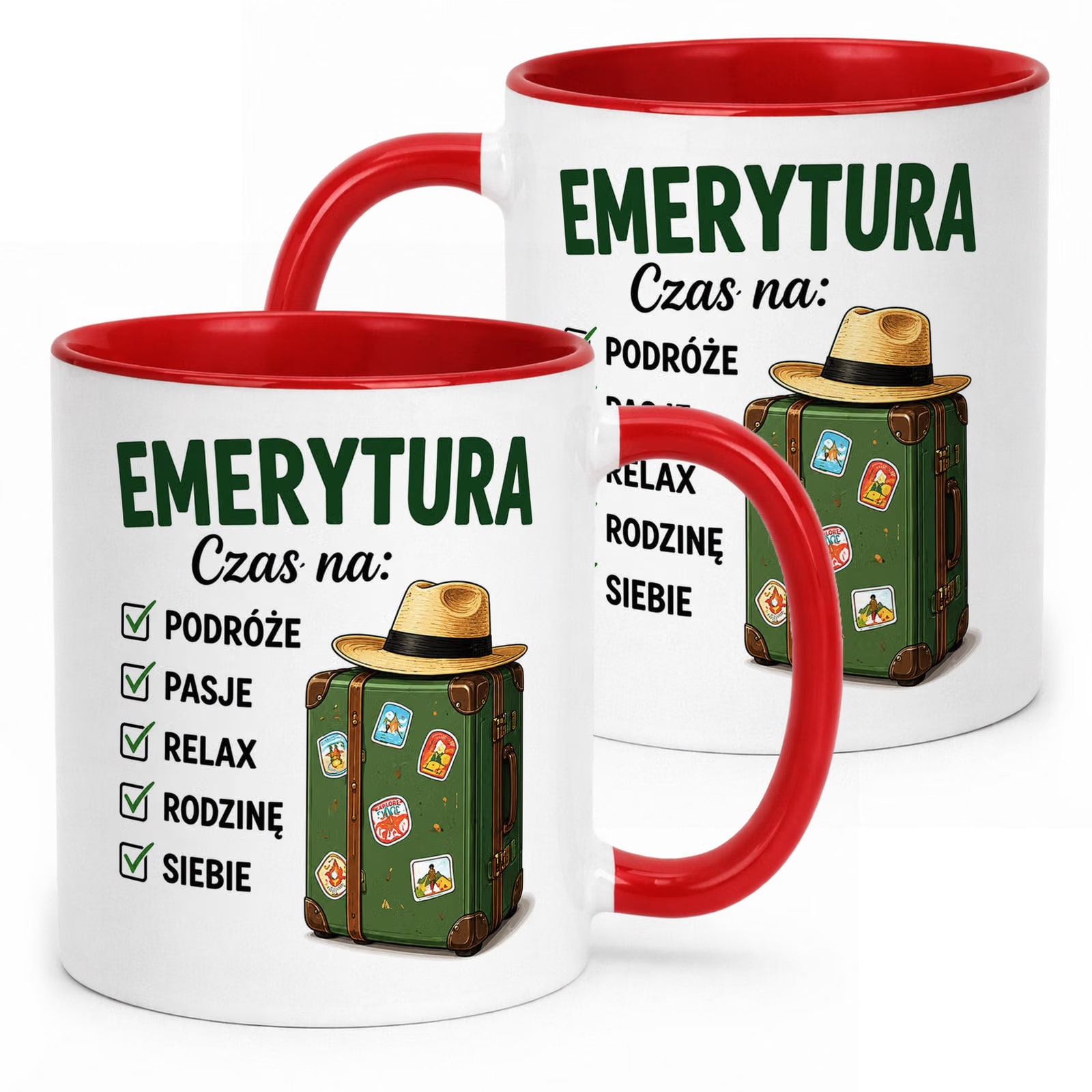 Kubek Czerwony z nadrukiem Emerytura Dla Emeryta Emerytki Upominek Prezent