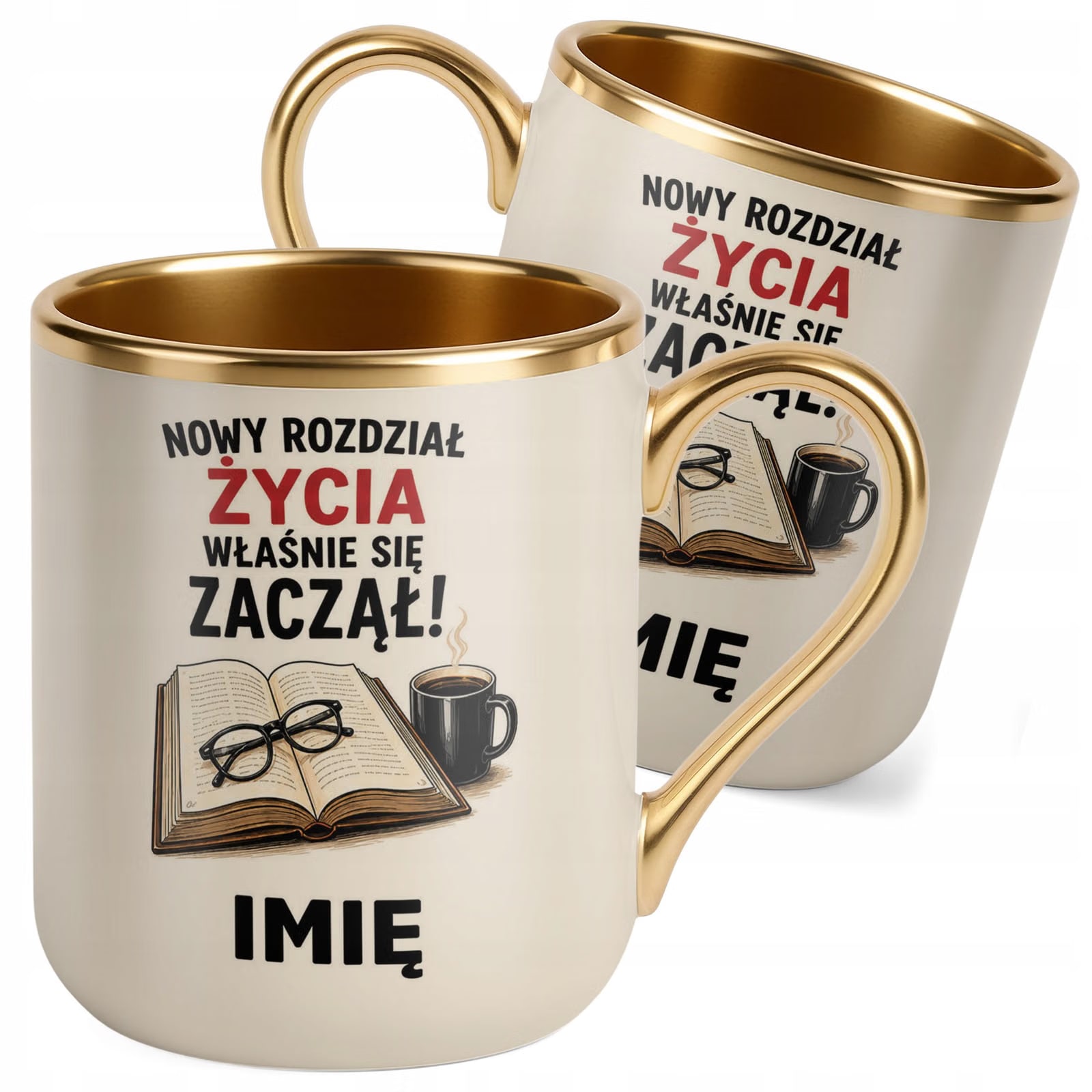 Kubek Personalizowany z nadrukiem Premium Złoty Ecru Emerytura Prezent