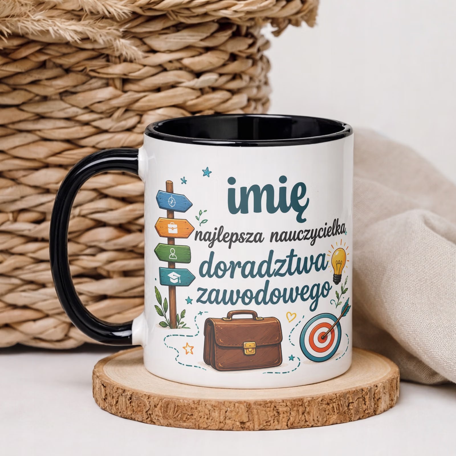 Kubek Czarny z Imieniem Dzień Nauczyciela Doradztwo Zawodowe