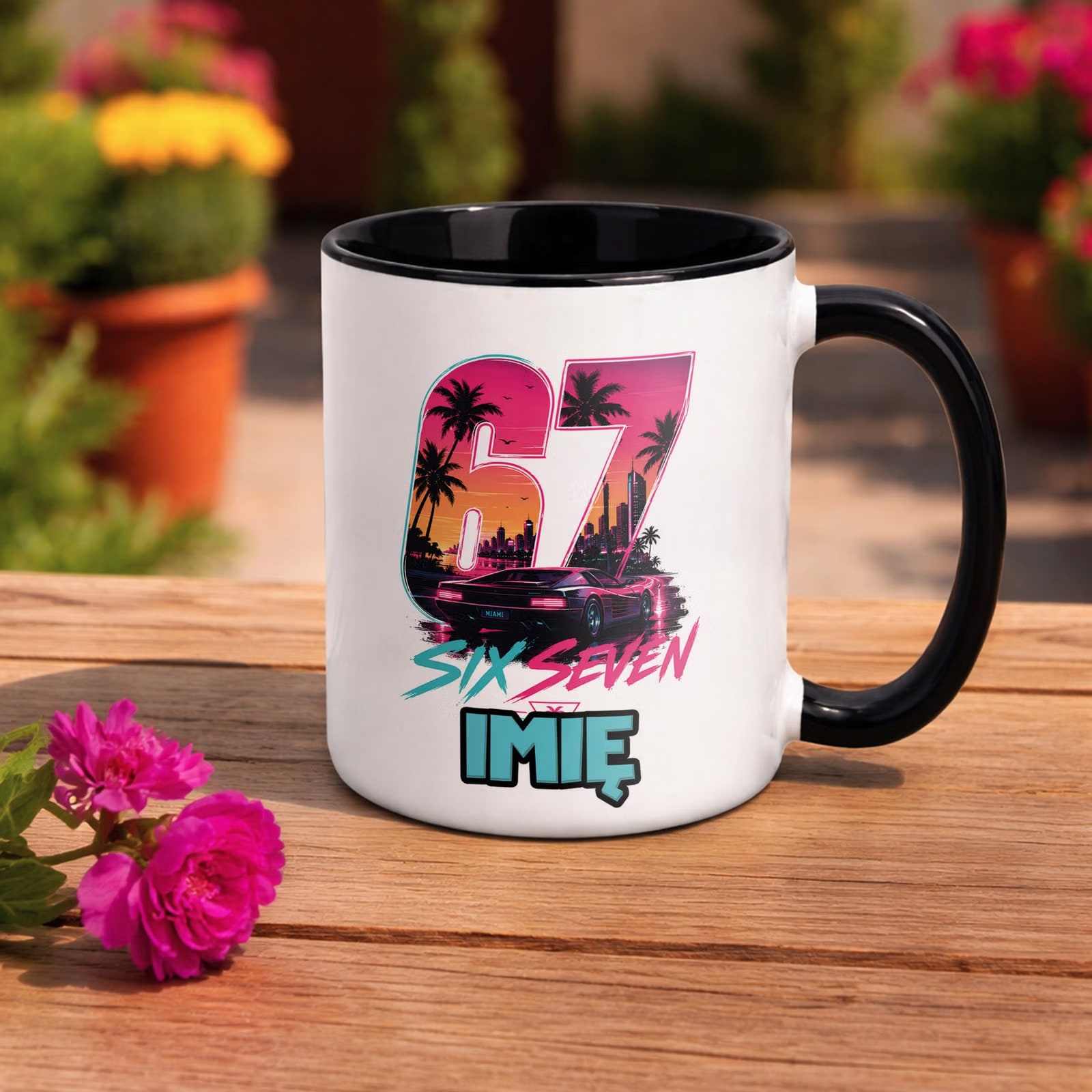 Kubek Czarny z nadrukiem personalizowany 67 Miami Gra Dla Dzieci Prezent