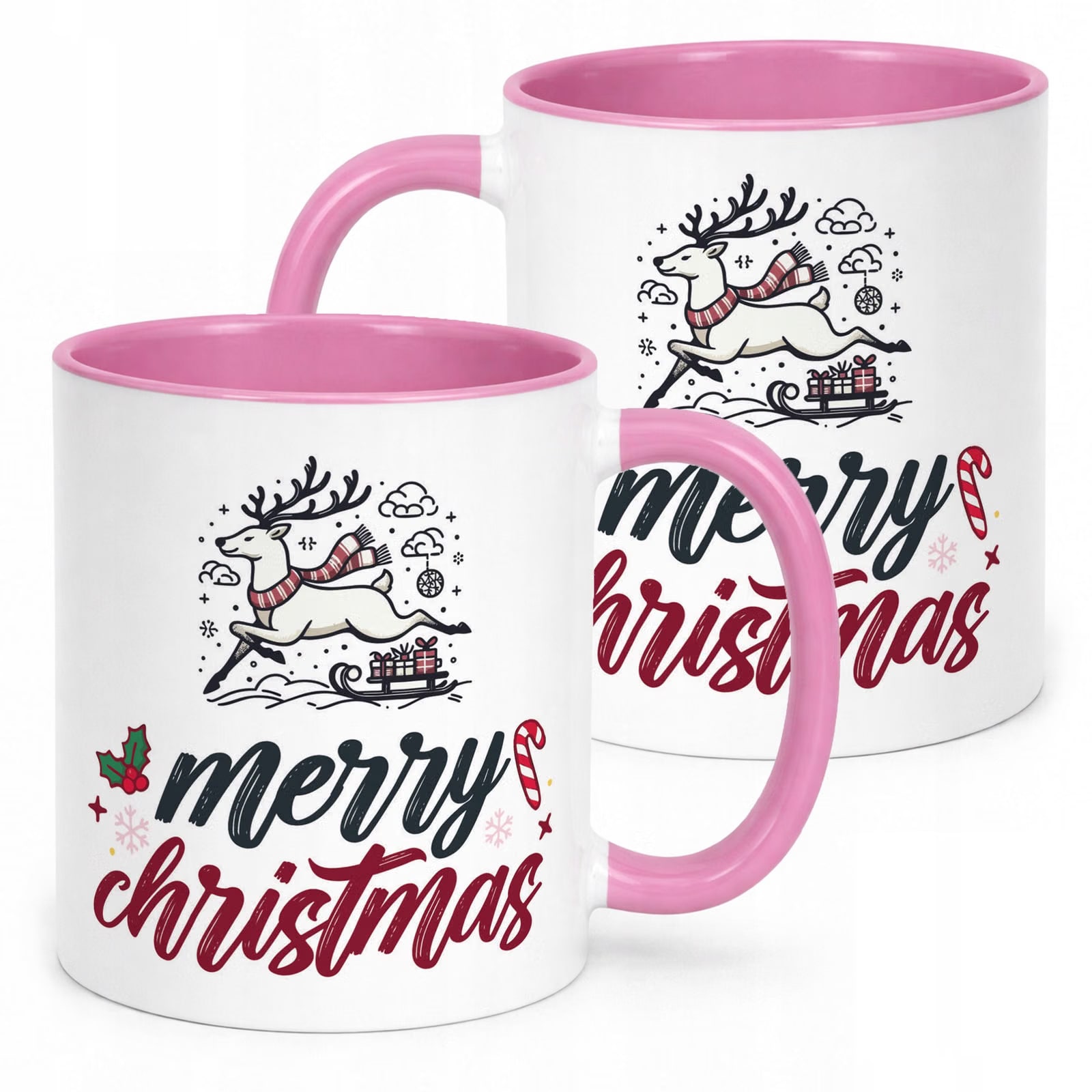 Kubek Różowy z Nadrukiem Boże Narodzenie Mikołajki Merry Christmas Prezent