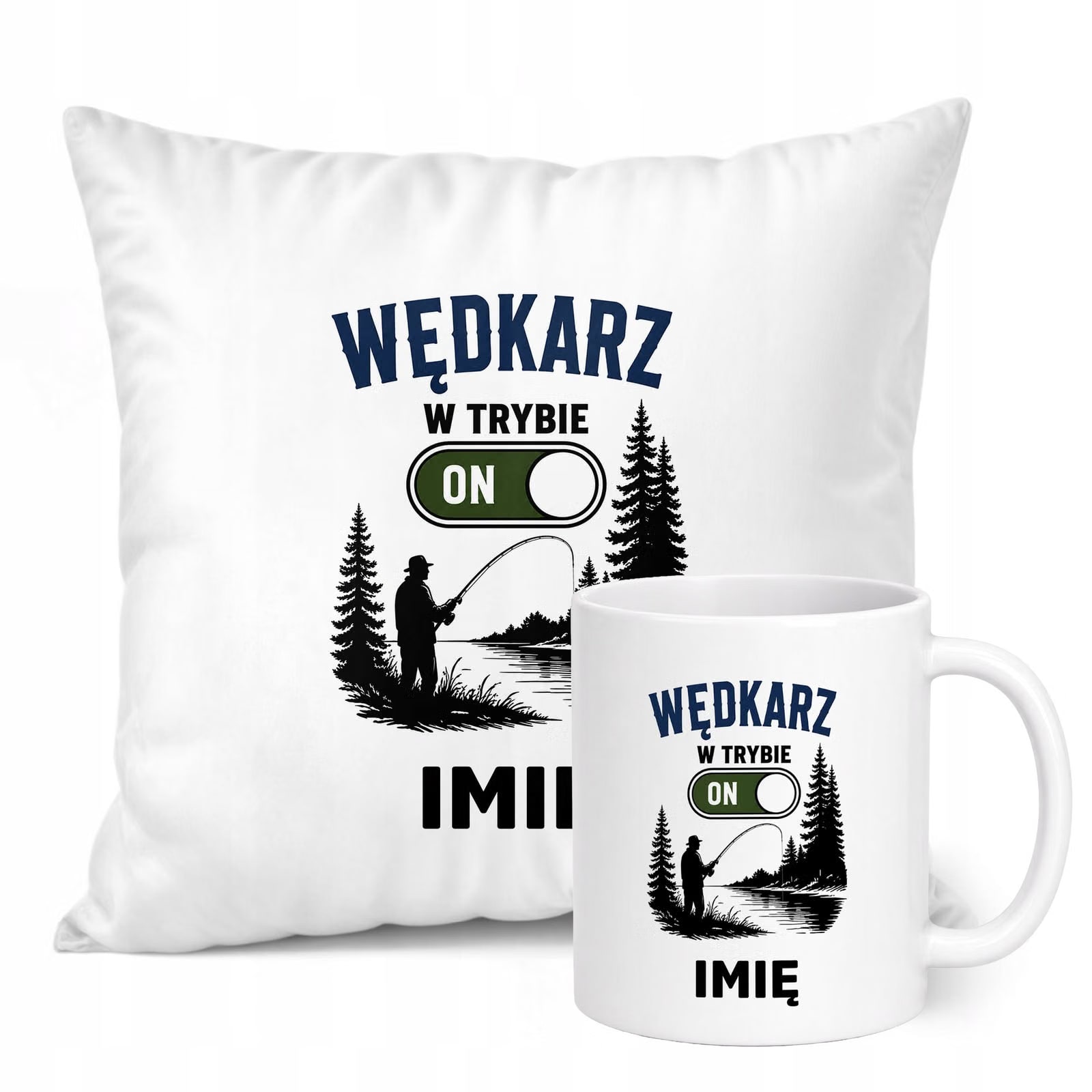 Zestaw Personalizowany Kubek Biały Poduszka Z Nadrukiem Dla Wędkarza