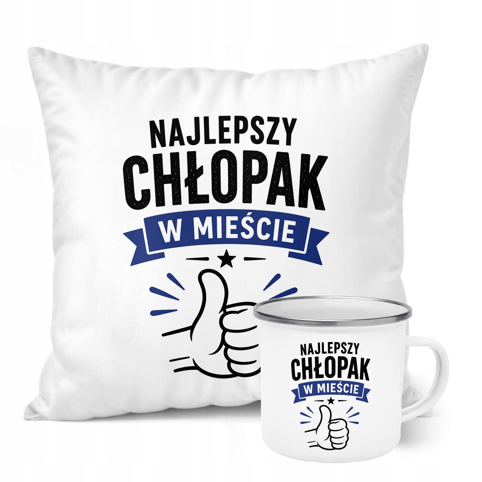 Zestaw Kubek Emaliowany Poduszka Dzień Chłopaka Z Nadrukiem