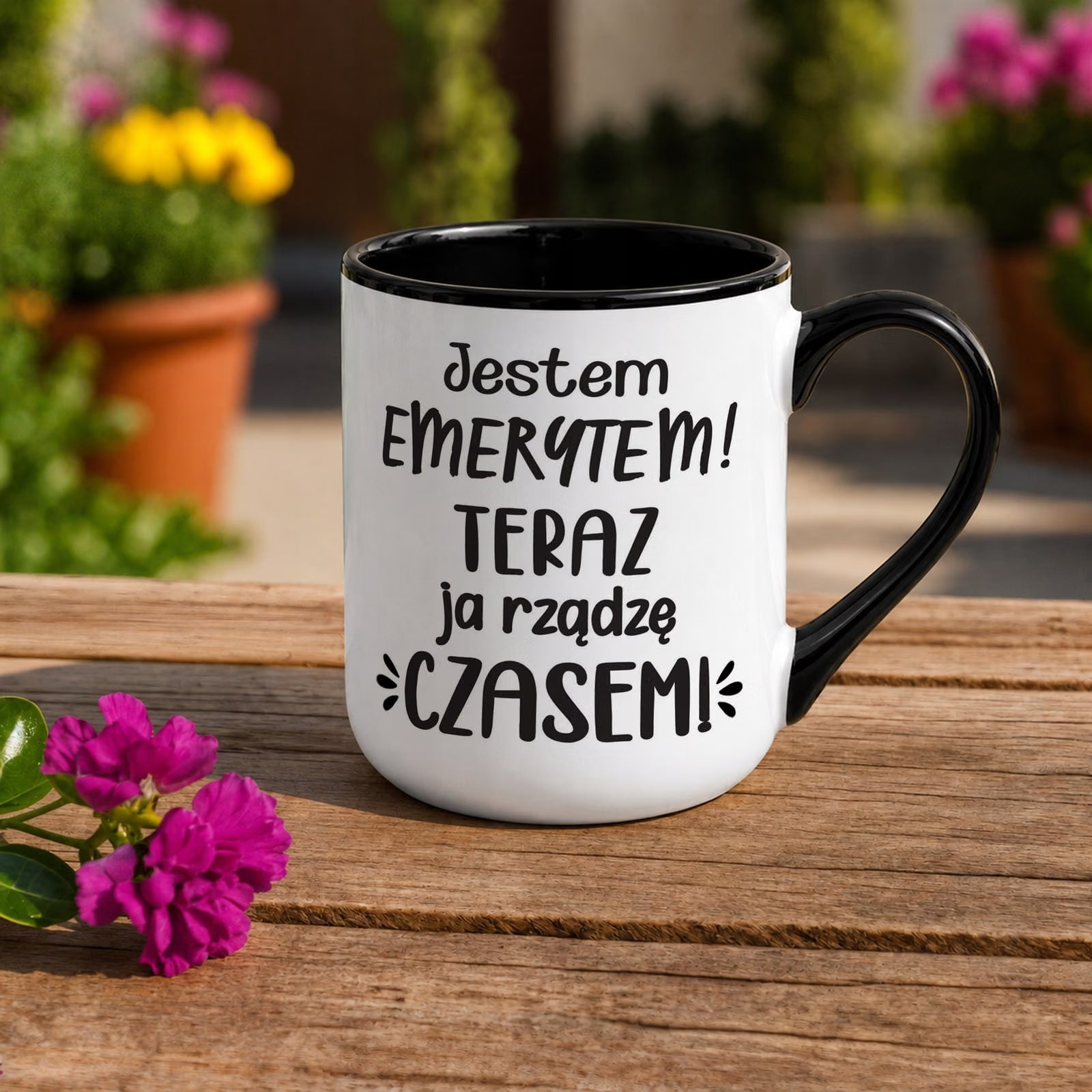 Kubek z nadrukiem Premium Czarny Emerytura Dla Emeryta Upominek Prezent