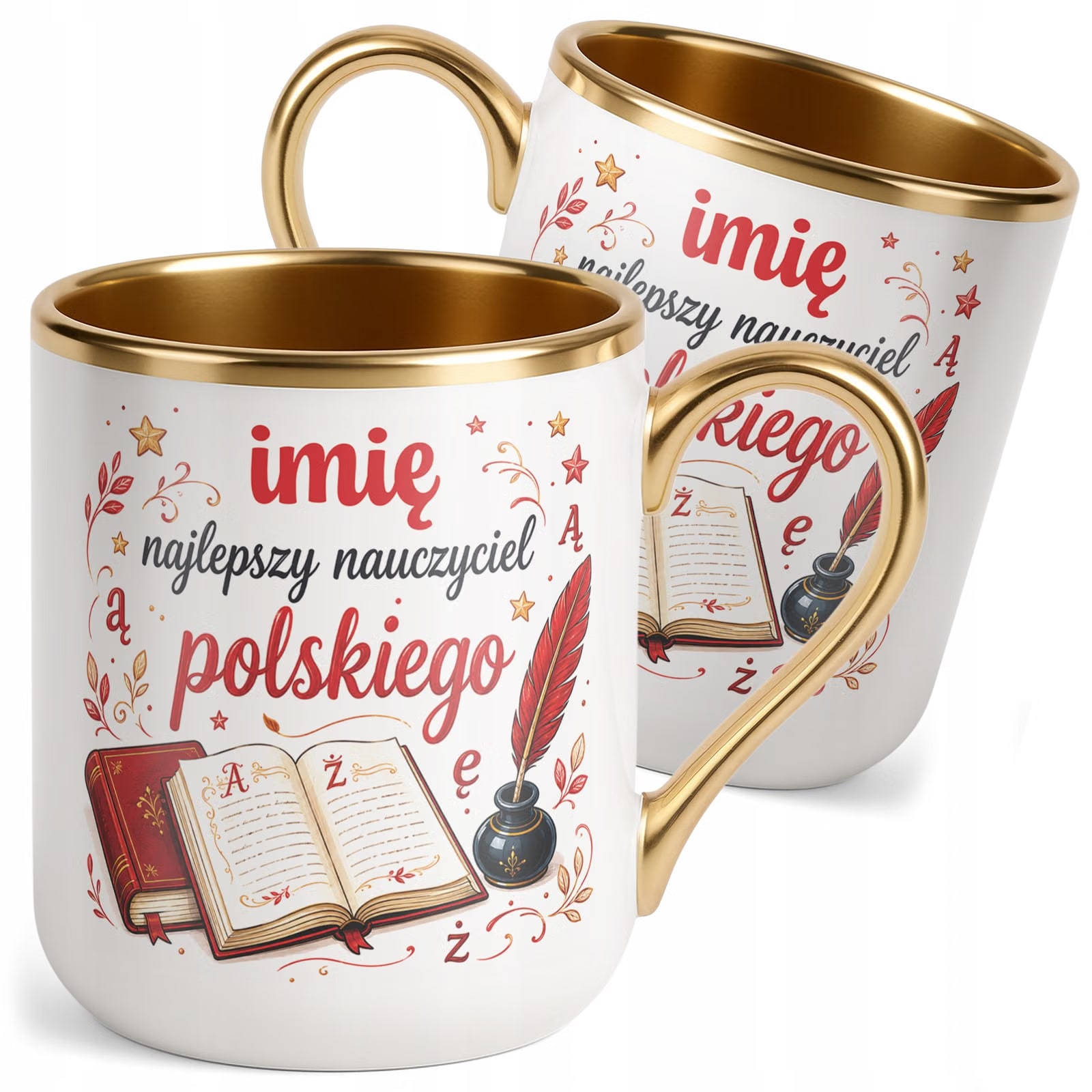 Kubek Premium Złoty z Imieniem Dzień Nauczyciela Język Polski Prezent