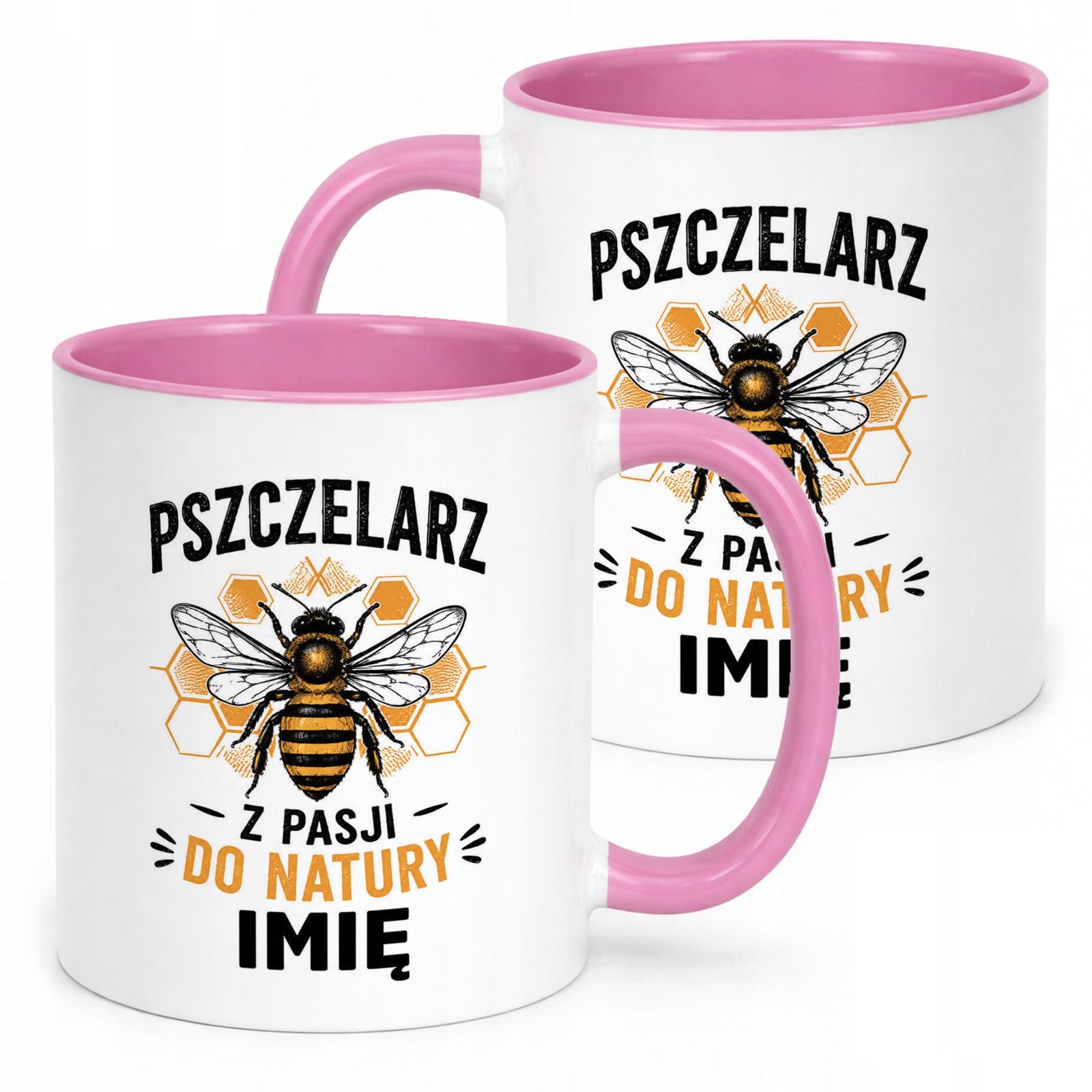 Różowy Kubek Personalizowany z nadrukiem Dla Pszczelarza Upominek Prezent