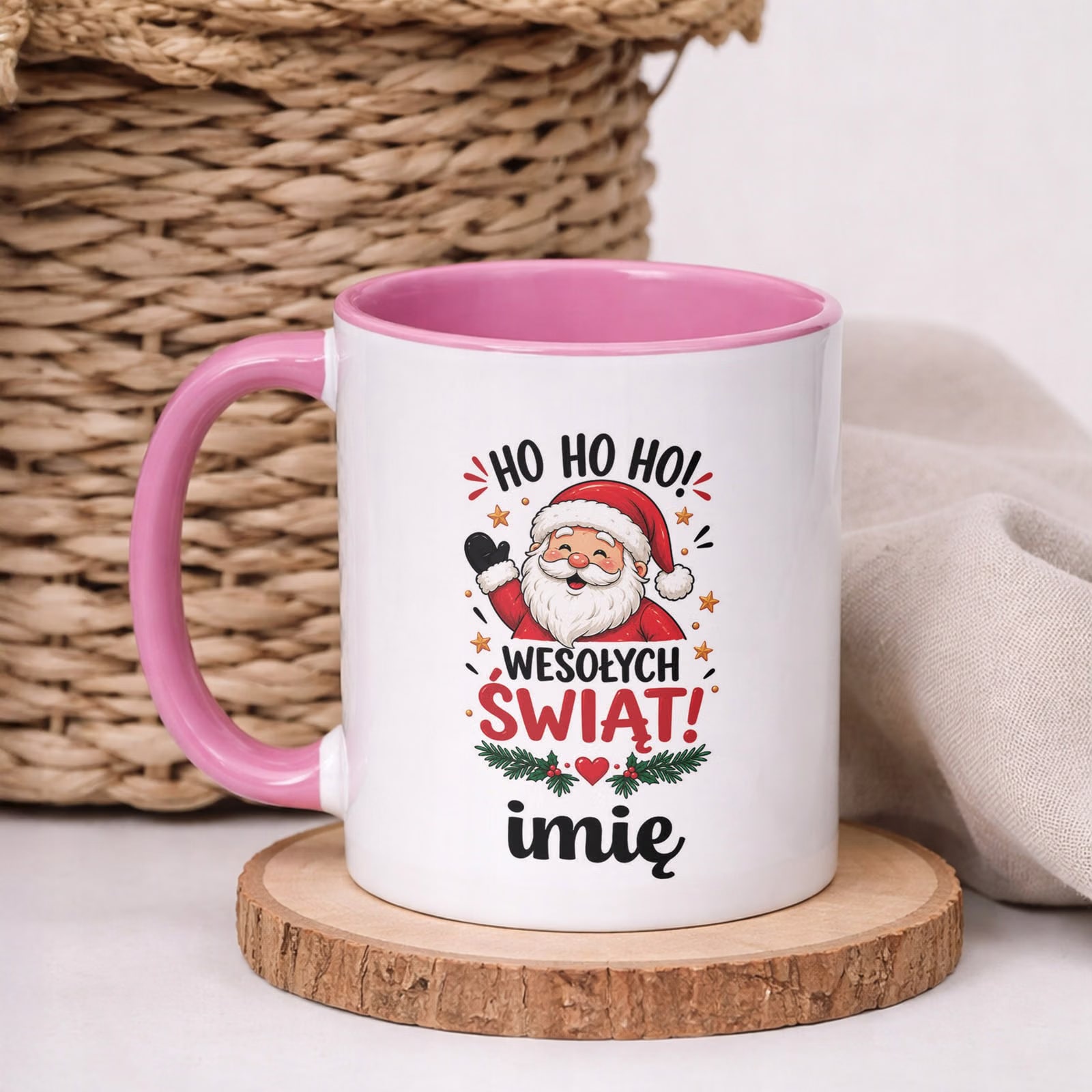Kubek Różowy Personalizowany z Nadrukiem Boże Narodzenie Święta Prezent