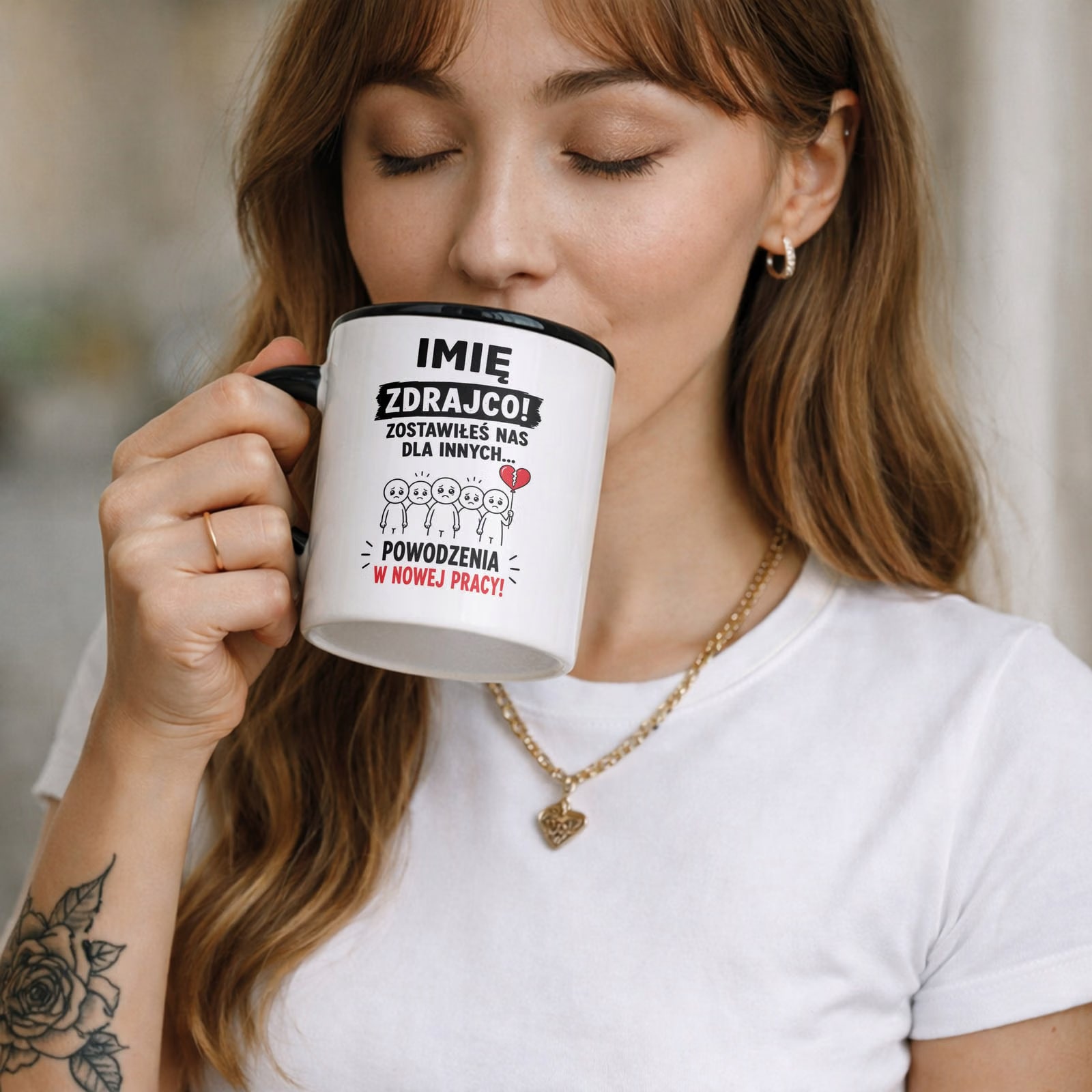 Zestaw Personalizowany Kubek Czarny Poduszka Odejście z Pracy Prezent