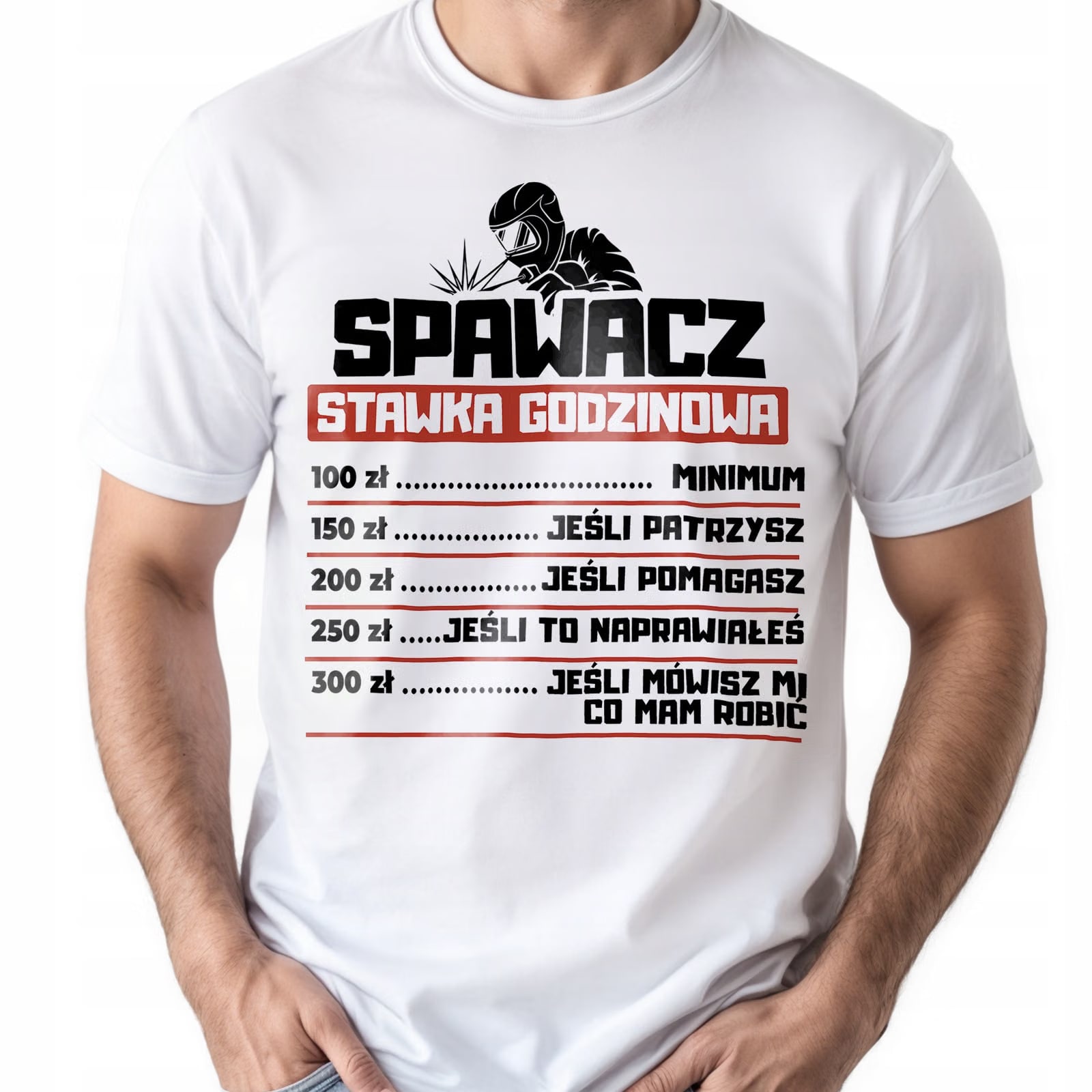Koszulka biała męska Spawacz Stawka Godzinowa Prezent r. 3XL