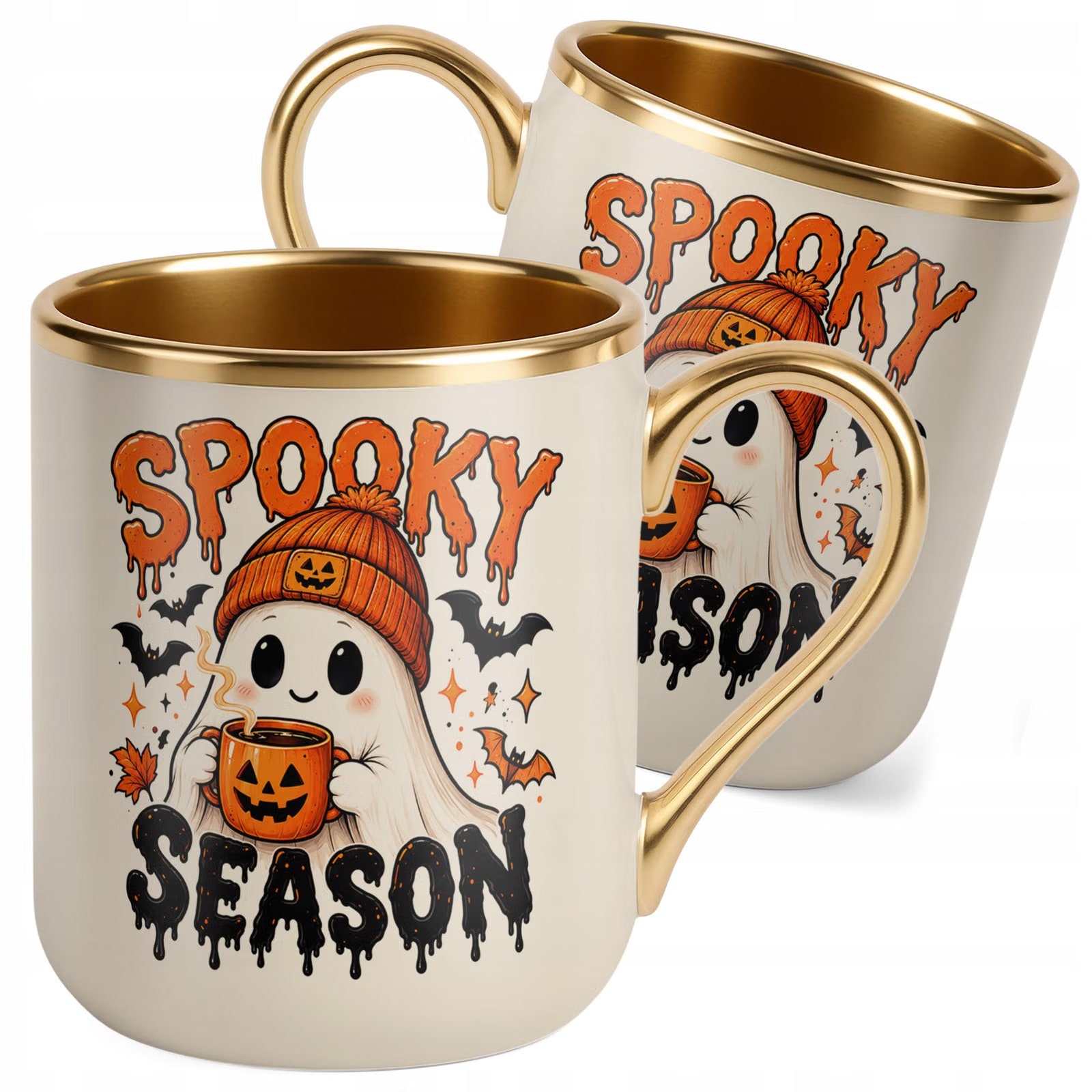 Kubek Premium Złoty Ecru z Nadrukiem Halloween Jesień Prezent