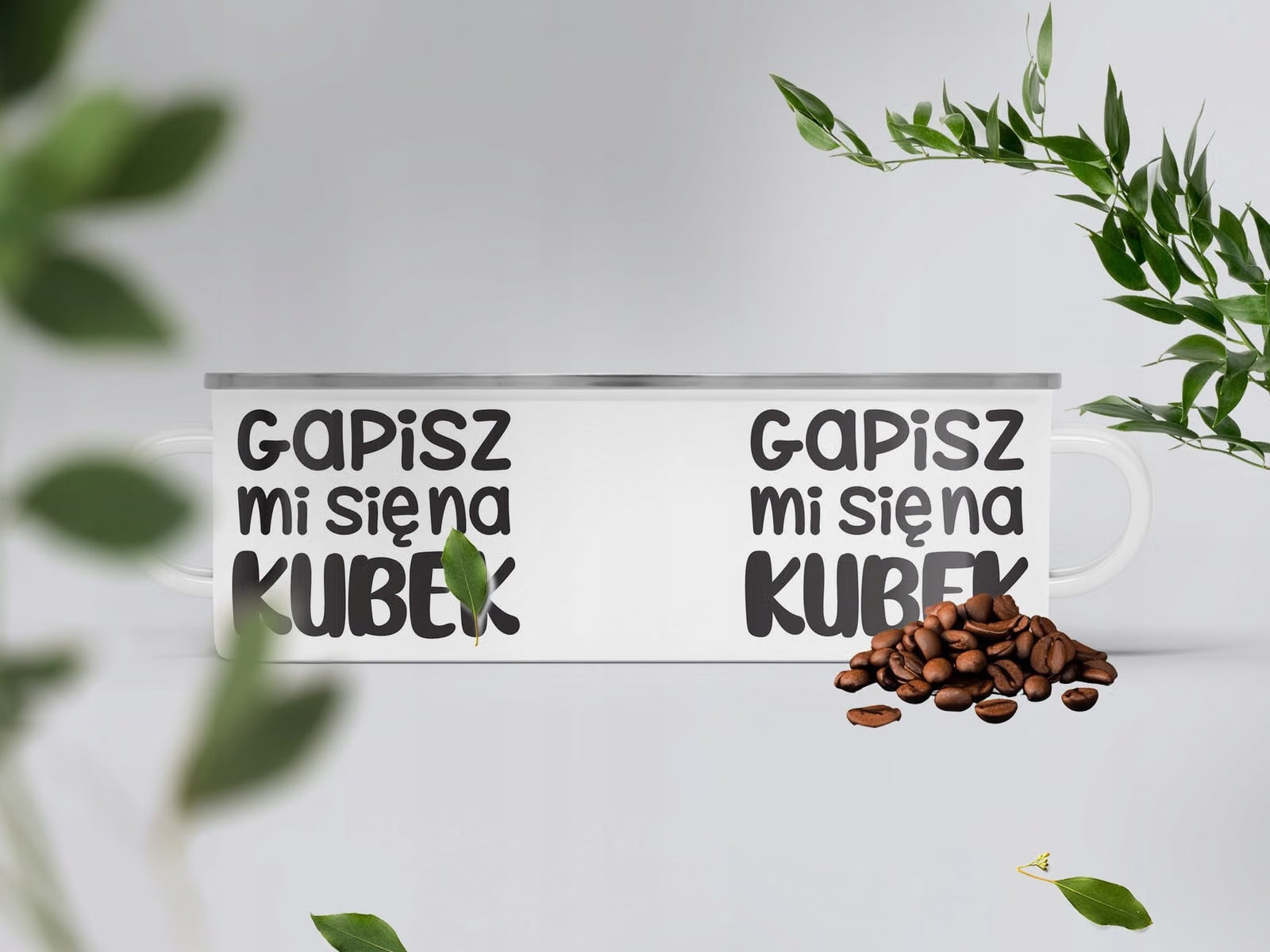 Kubek Emaliowany Gapisz Mi Się Śmieszny Zabawny z Nadrukiem Biały Metalowy