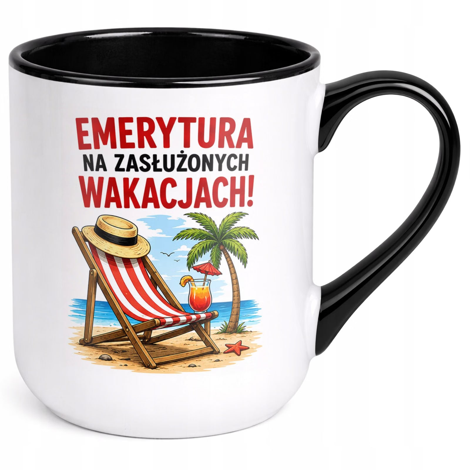 Kubek z nadrukiem Premium Czarny Emerytura Dla Emeryta Upominek Prezent