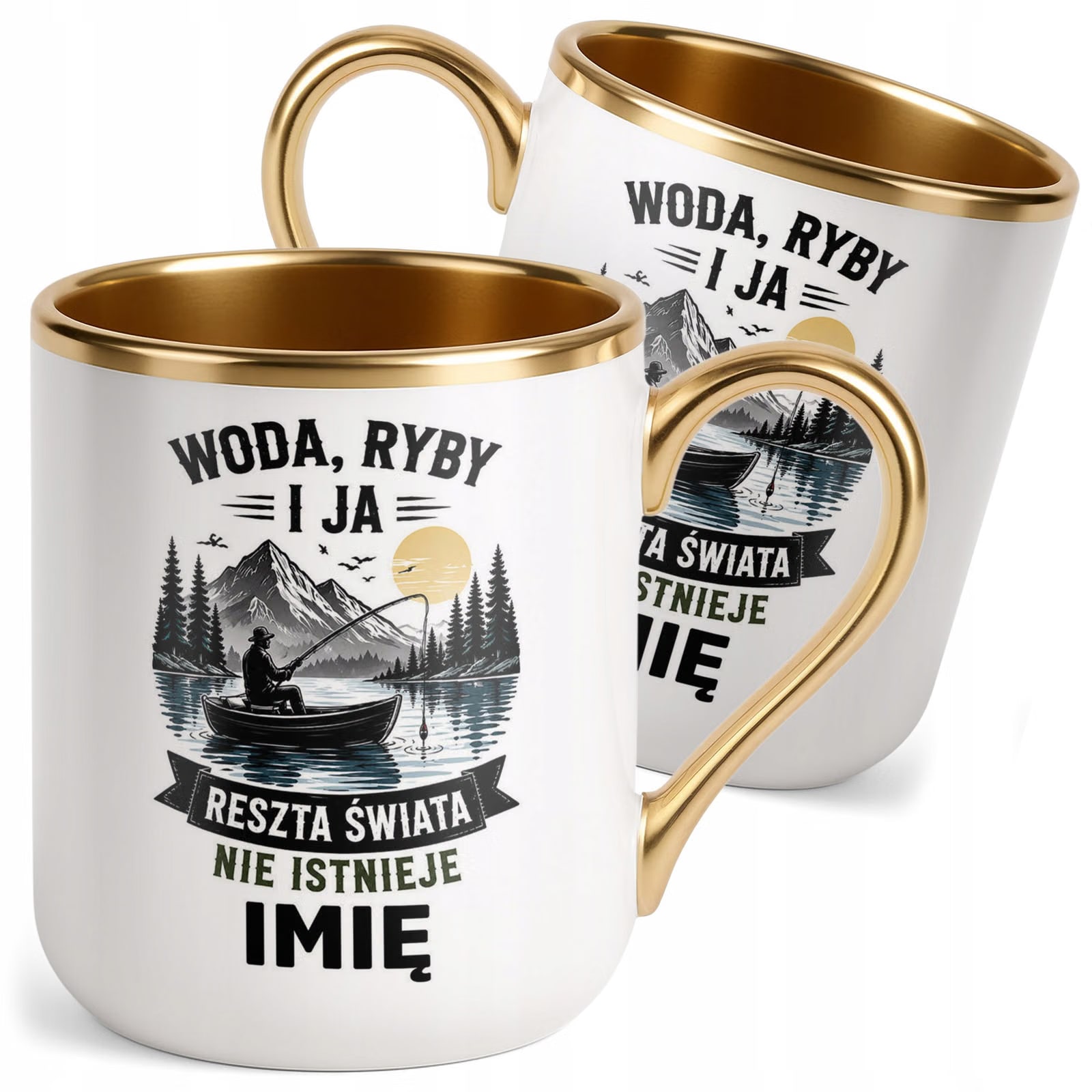 Kubek Personalizowany z nadrukiem Premium Złoty Dla Wędkarza Prezent