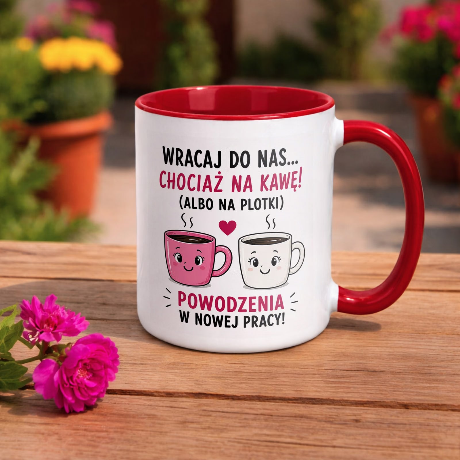 Kubek Czerwony z nadrukiem Pożegnanie Odejście z Pracy Dla Koleżanki