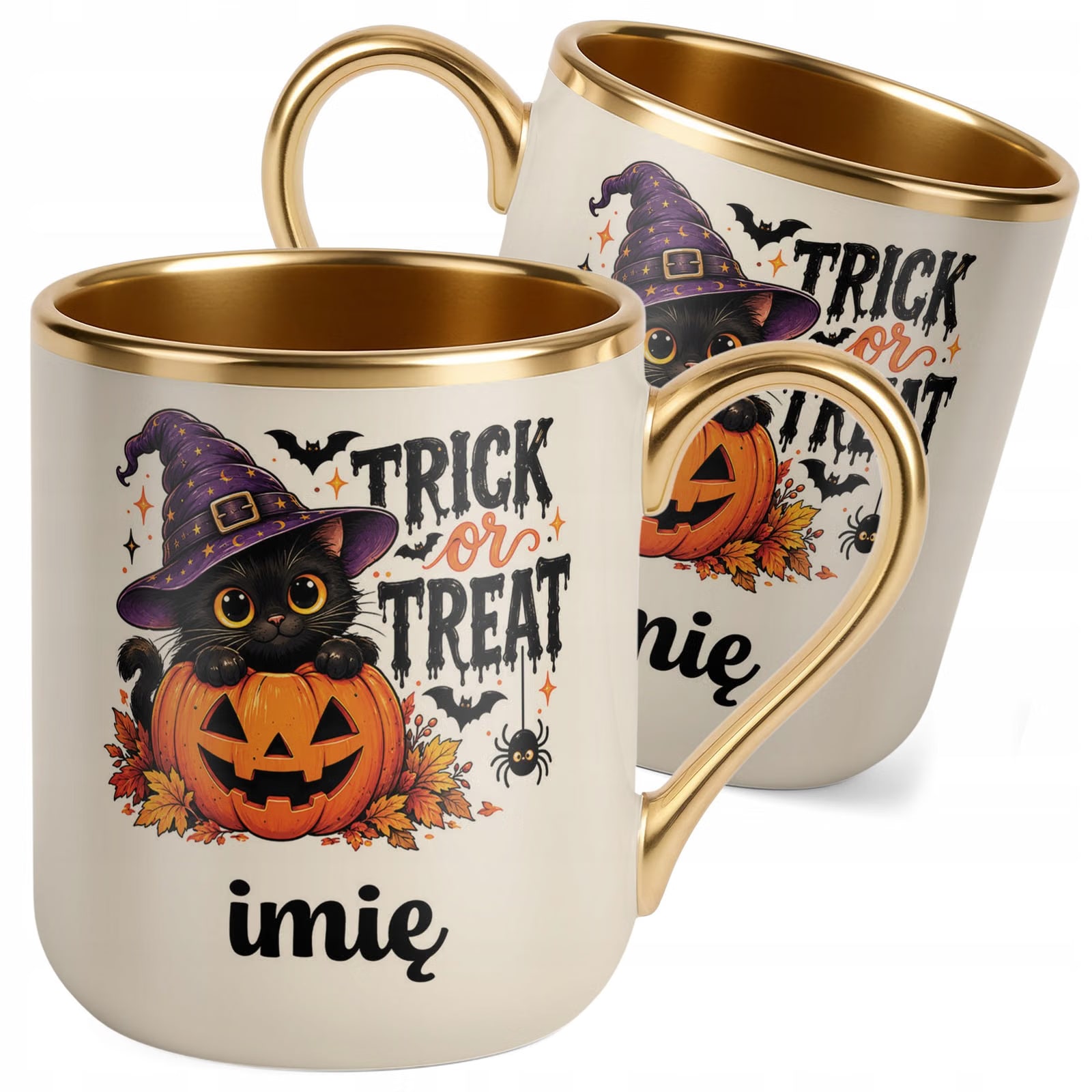 Kubek Personalizowany Premium Złoty Ecru z Nadrukiem Halloween