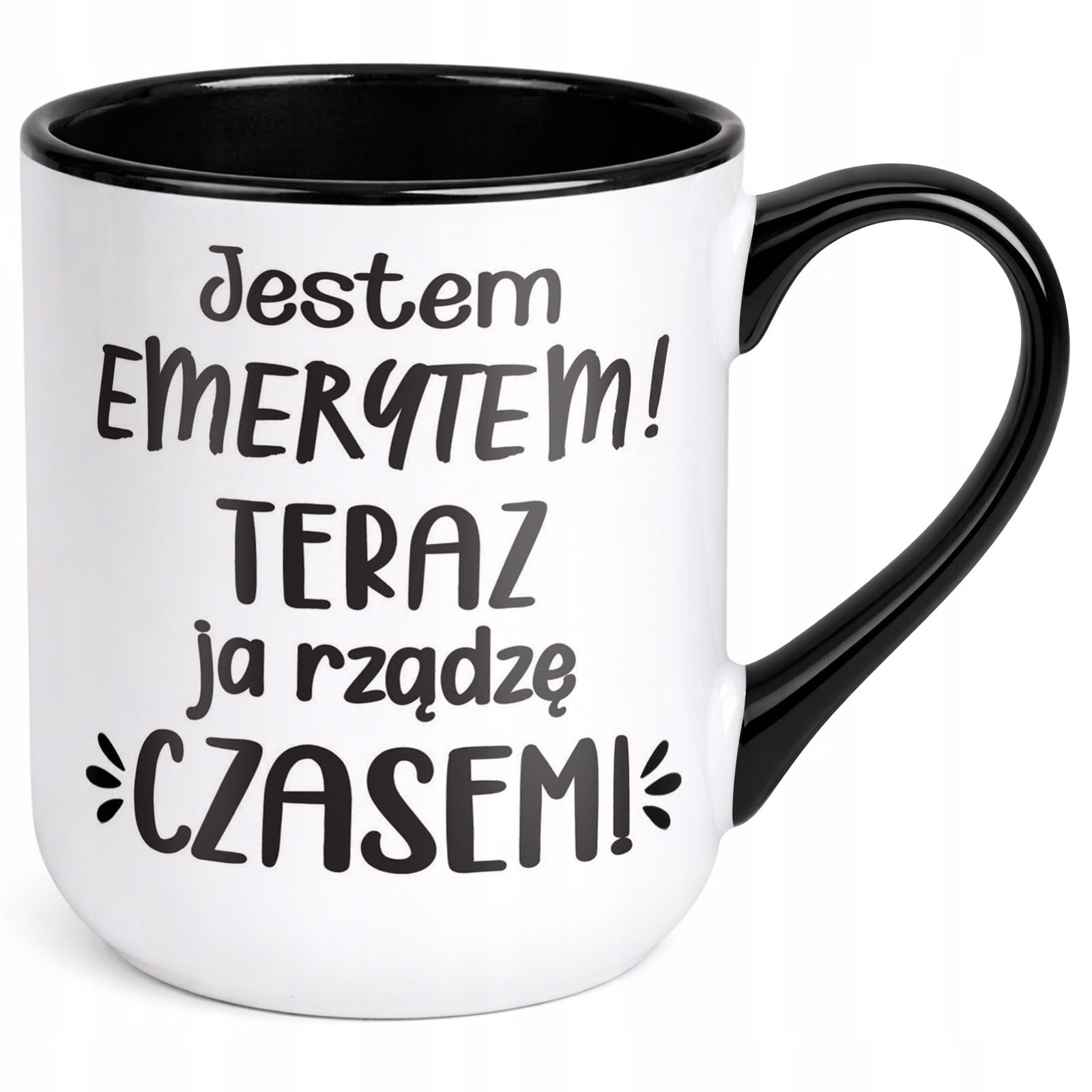 Kubek z nadrukiem Premium Czarny Emerytura Dla Emeryta Upominek Prezent