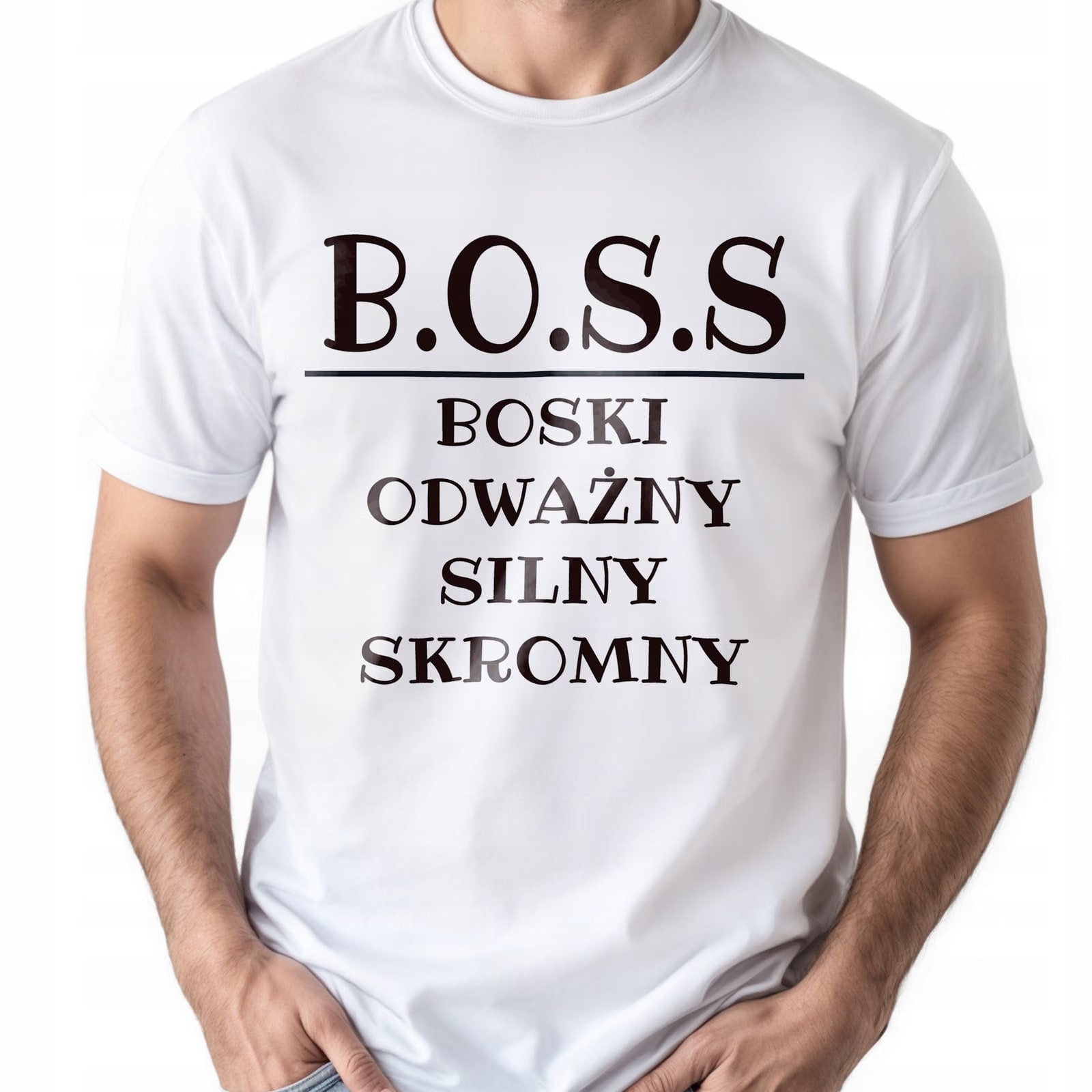 Koszulka biała męska B.O.S.S Dla Szefa Prezent Zabawny Prezent r. XXL