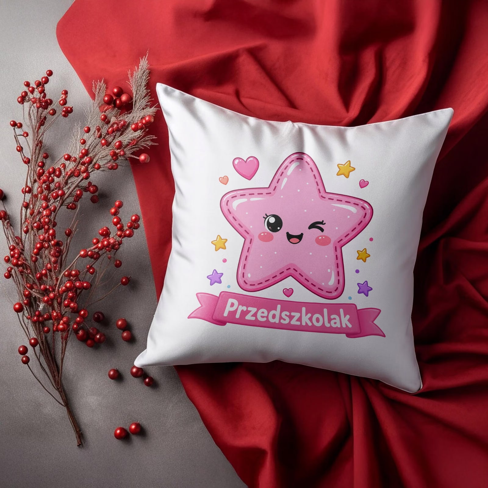 Zestaw Kubek Czarny Poduszka Z Nadrukiem Przedszkolak Szkoła Prezent