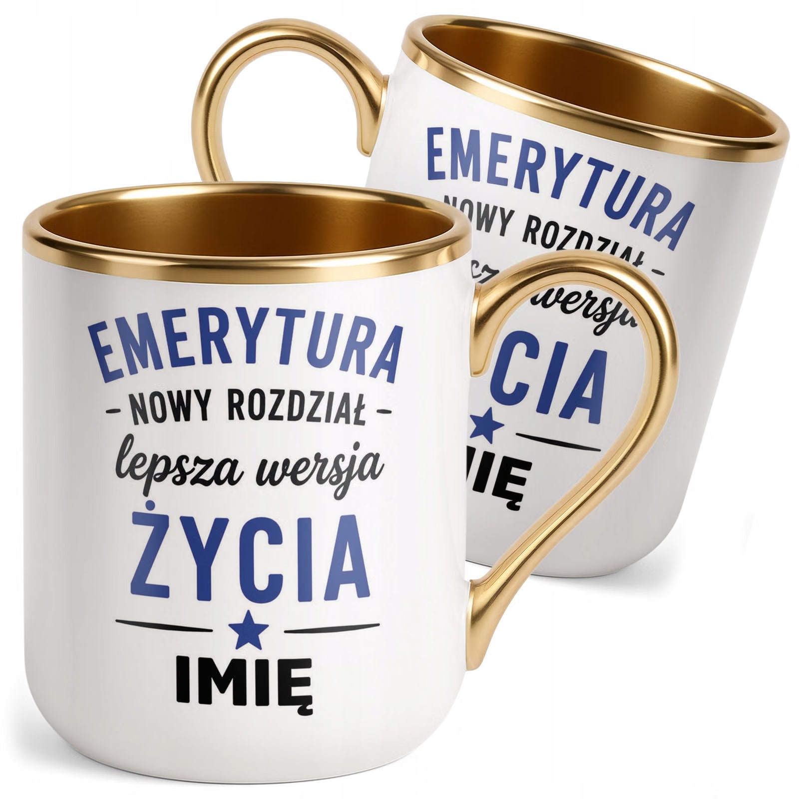 Kubek Personalizowany z nadrukiem Premium Złoty Emerytura Prezent