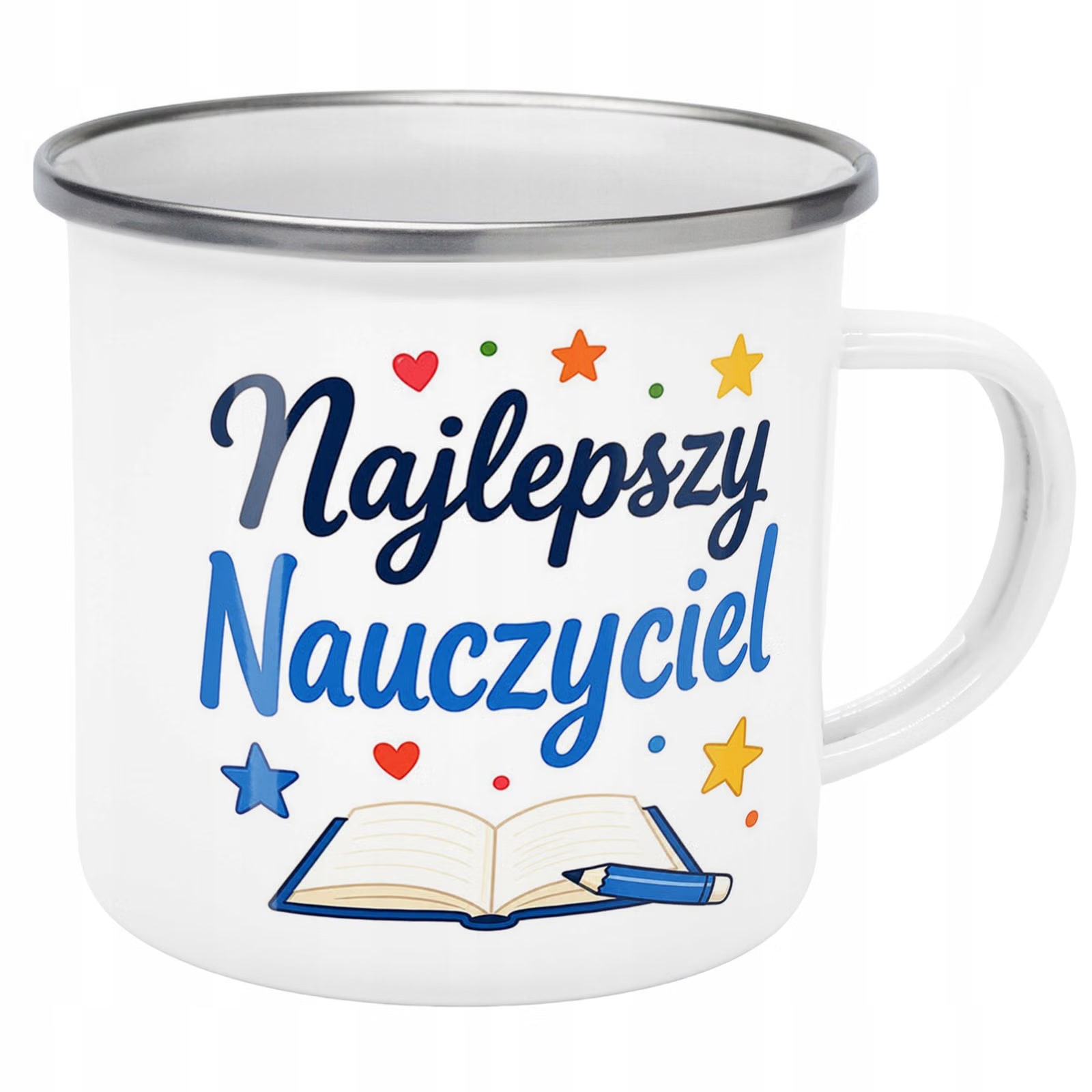 Kubek Emaliowany Dzień Nauczyciela Zakończenie z Nadrukiem Biały Metalowy