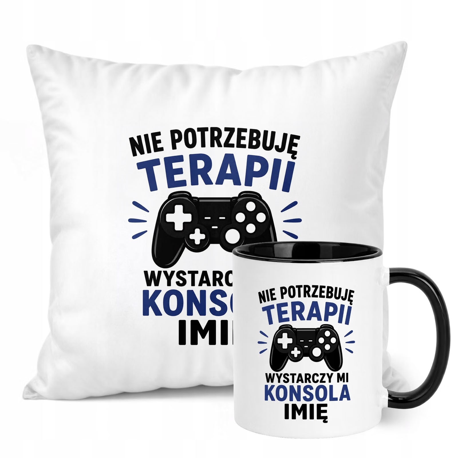 Zestaw Personalizowany Kubek Czarny Poduszka Dzień Chłopaka Z Nadrukiem