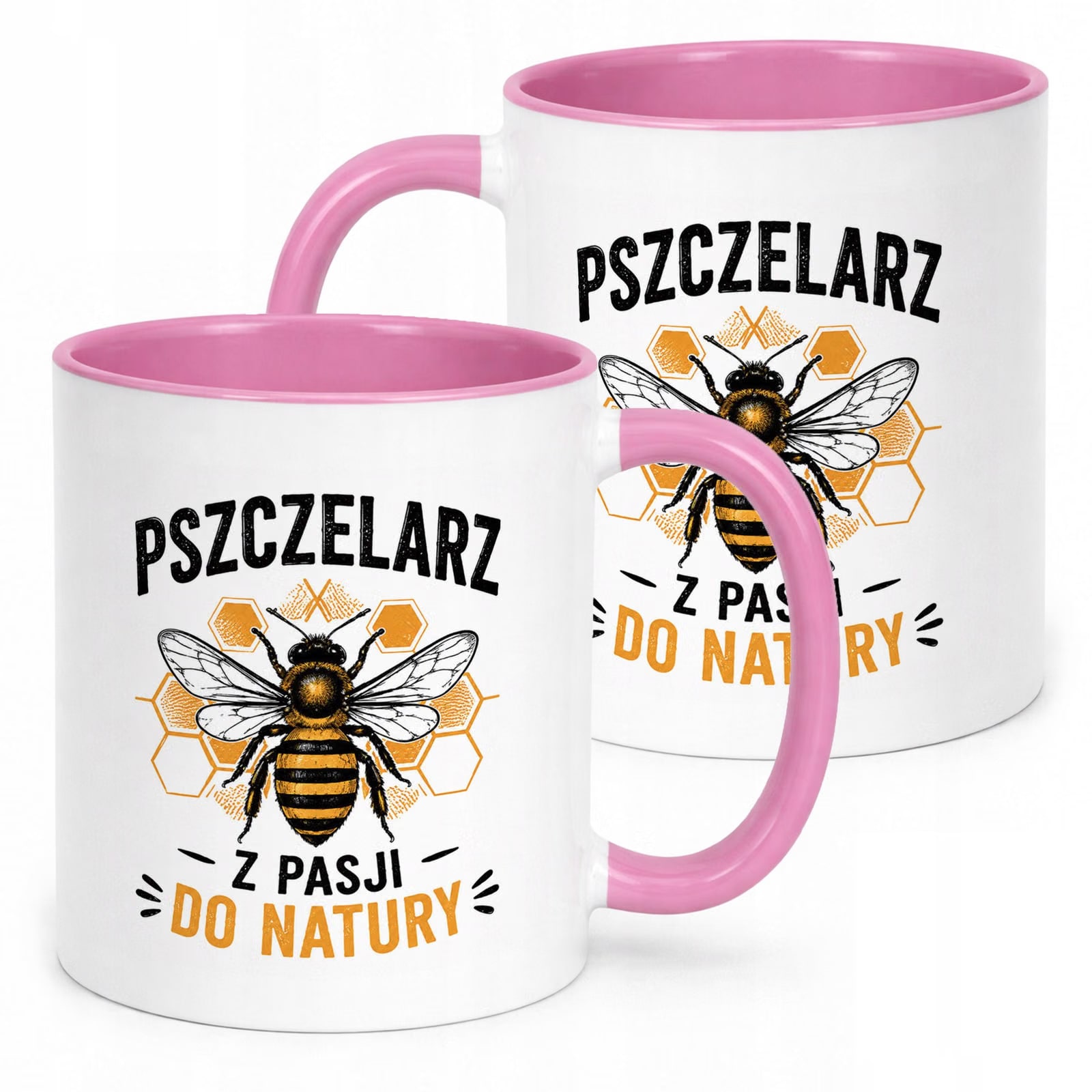 Różowy Kubek z nadrukiem Dla Pszczelarza Szef Pasieki Upominek Prezent