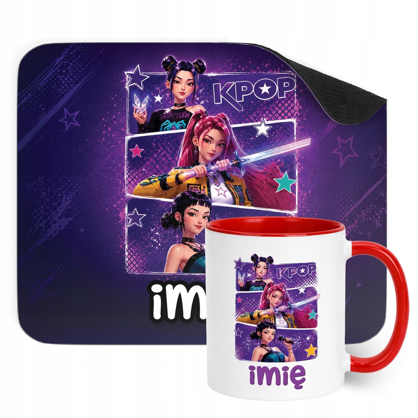 Zestaw personalizowany Kubek Czerwony Podkładka pod mysz Łowczynie Kpop