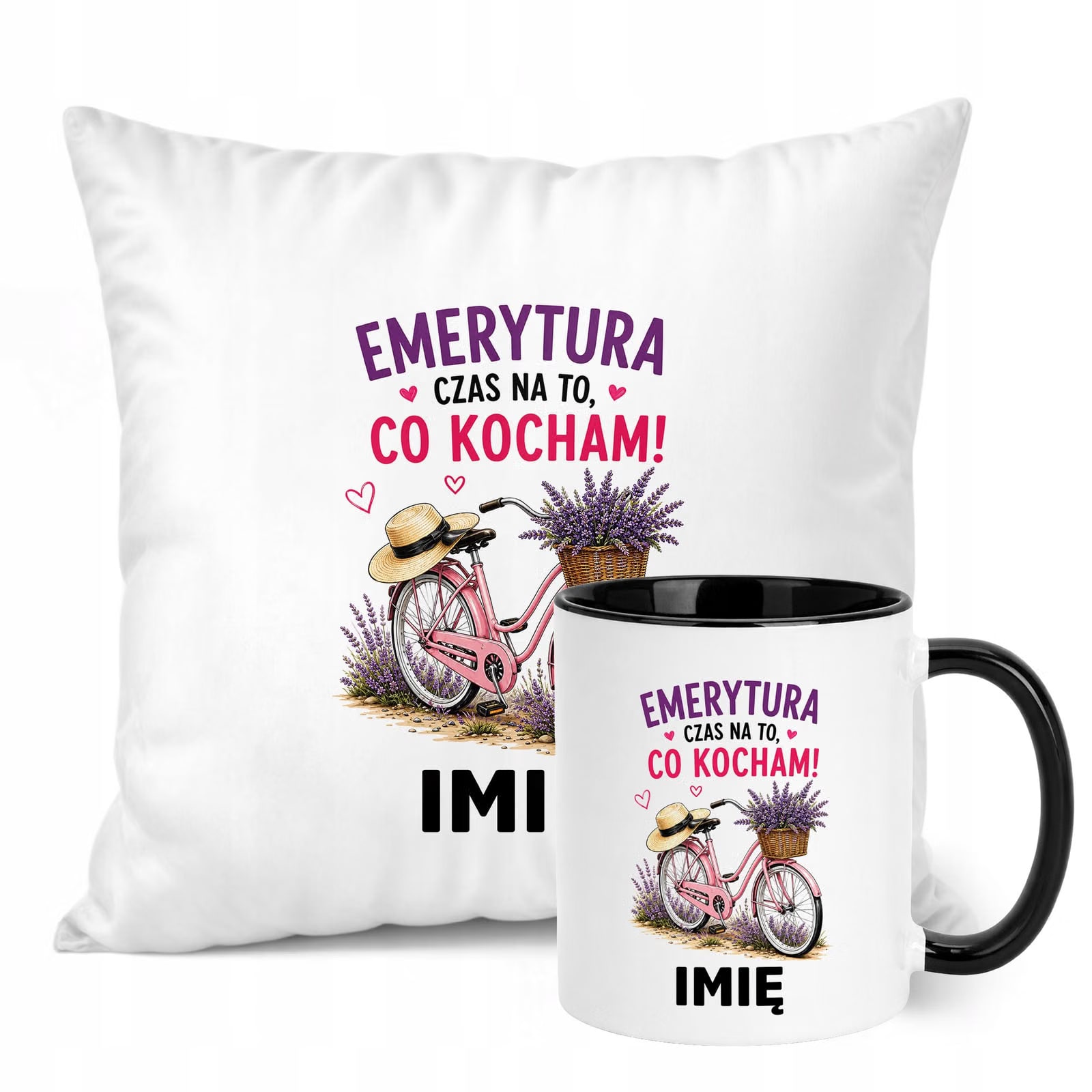 Zestaw Personalizowany Kubek Czarny Poduszka Emerytura Upominek Prezent