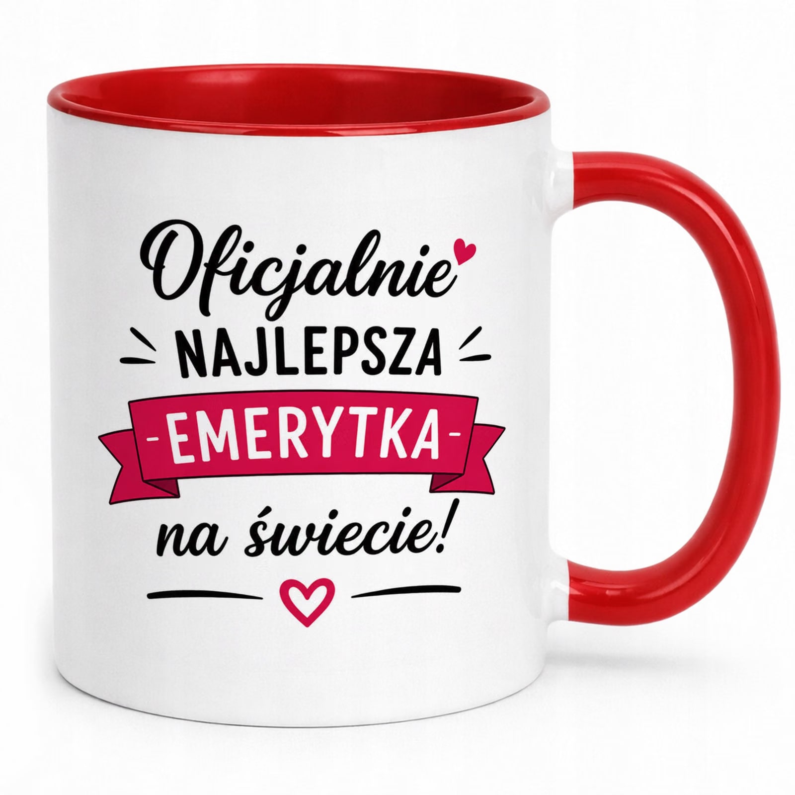 Kubek Czerwony z nadrukiem Emerytura Dla Emerytki Upominek Prezent